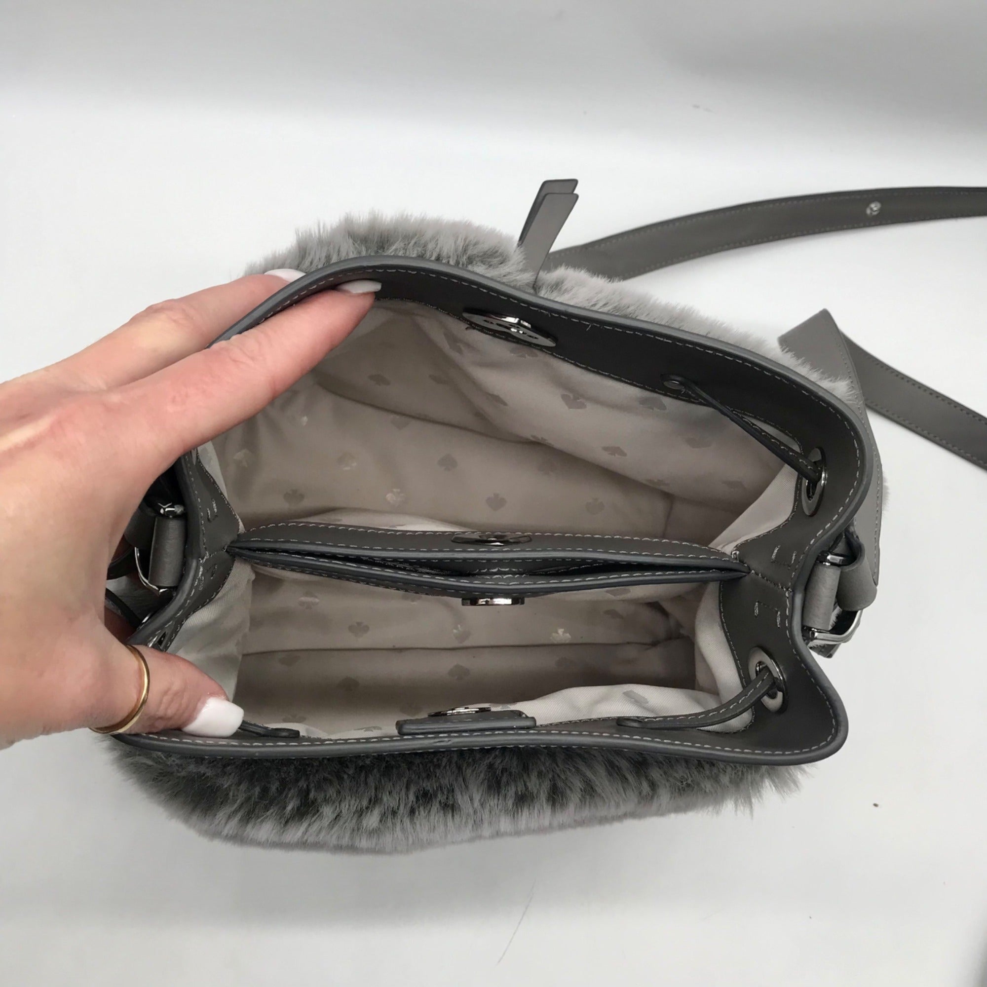Kate Spade Gray Leather And Fur Marti Crossbody Bag
