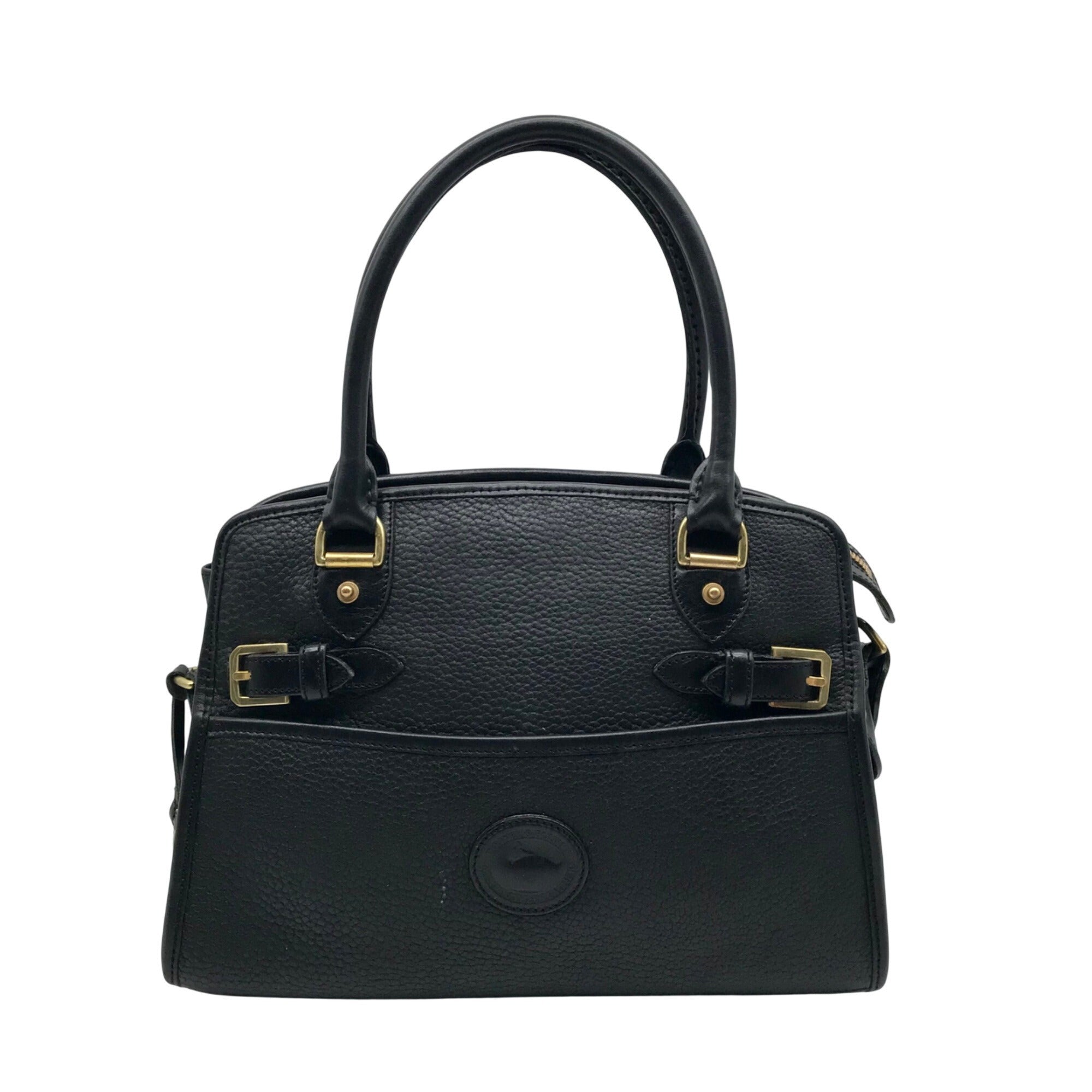 Dooney &amp; Bourke Black Leather P212 Buckle Convertible Satchel Bag