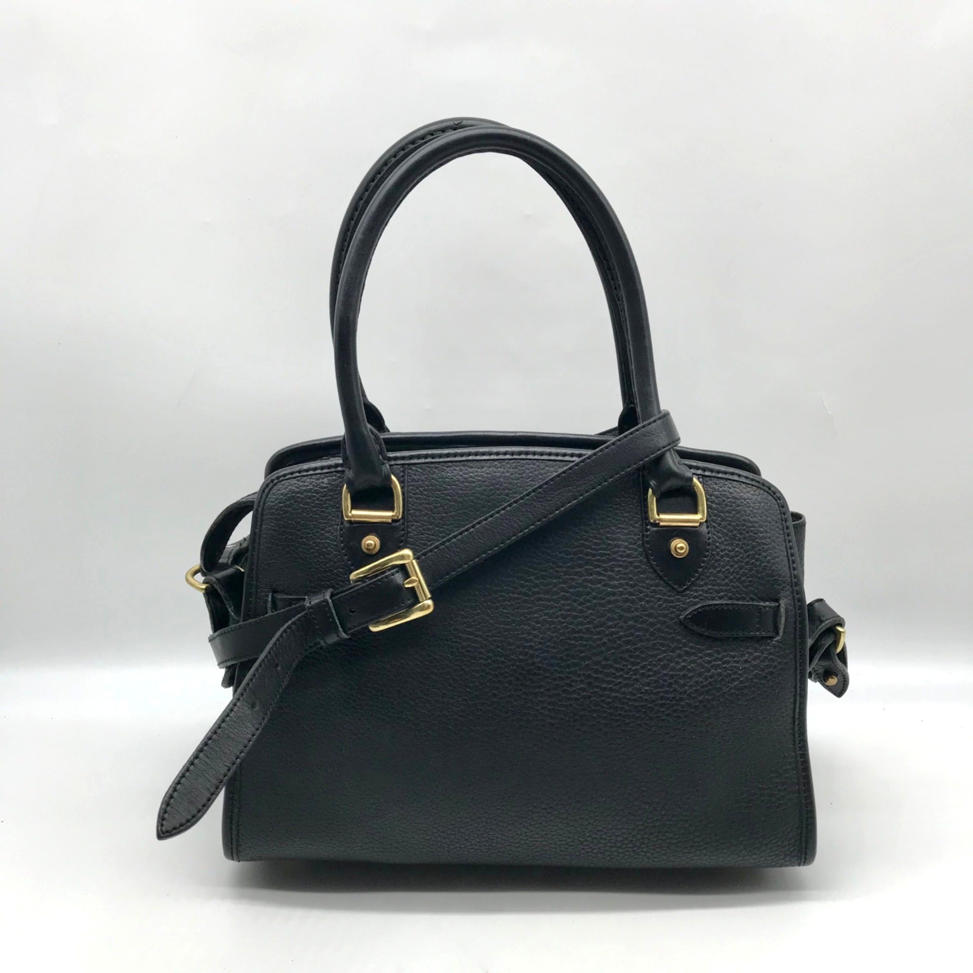 Dooney &amp; Bourke Black Leather P212 Buckle Convertible Satchel Bag