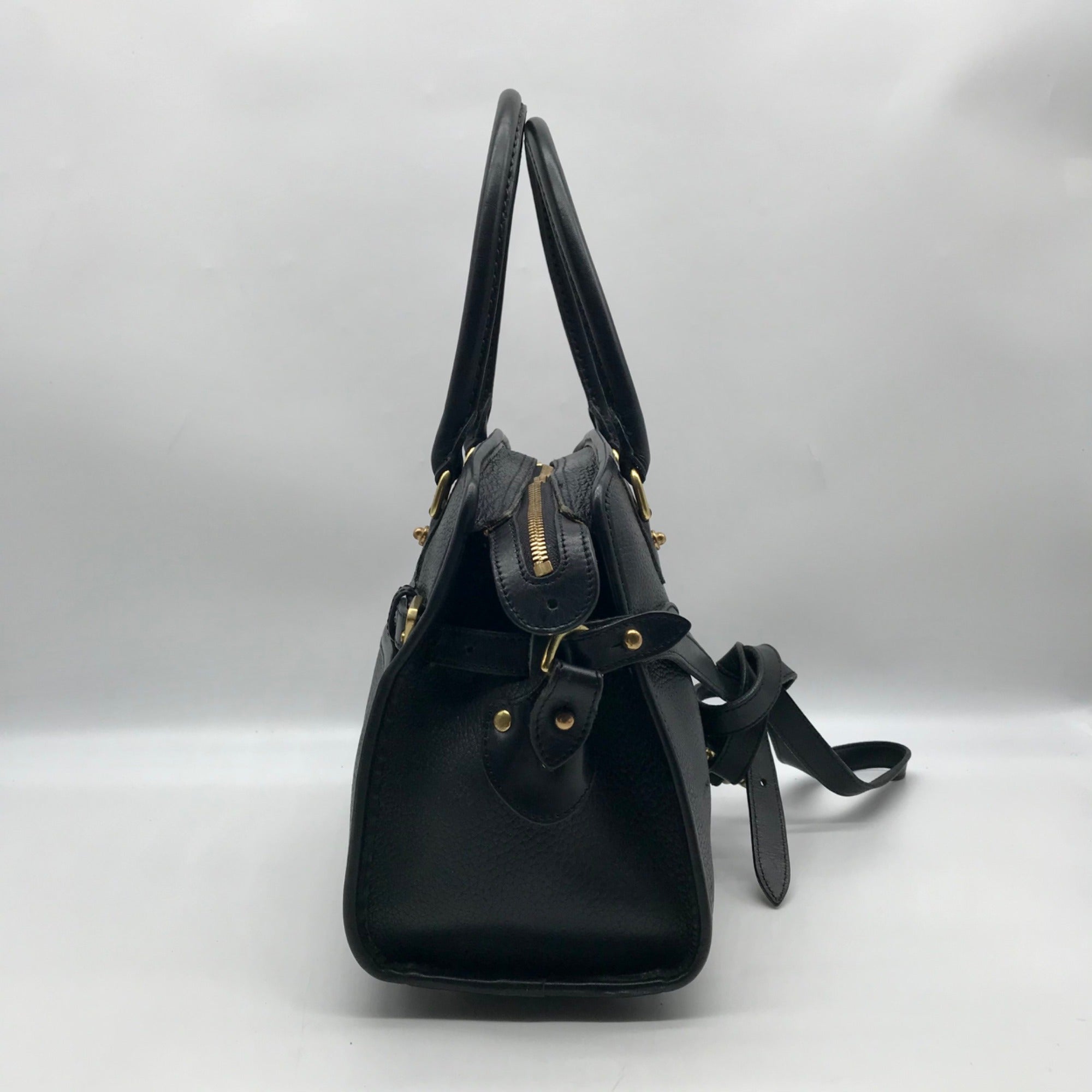 Dooney &amp; Bourke Black Leather P212 Buckle Convertible Satchel Bag