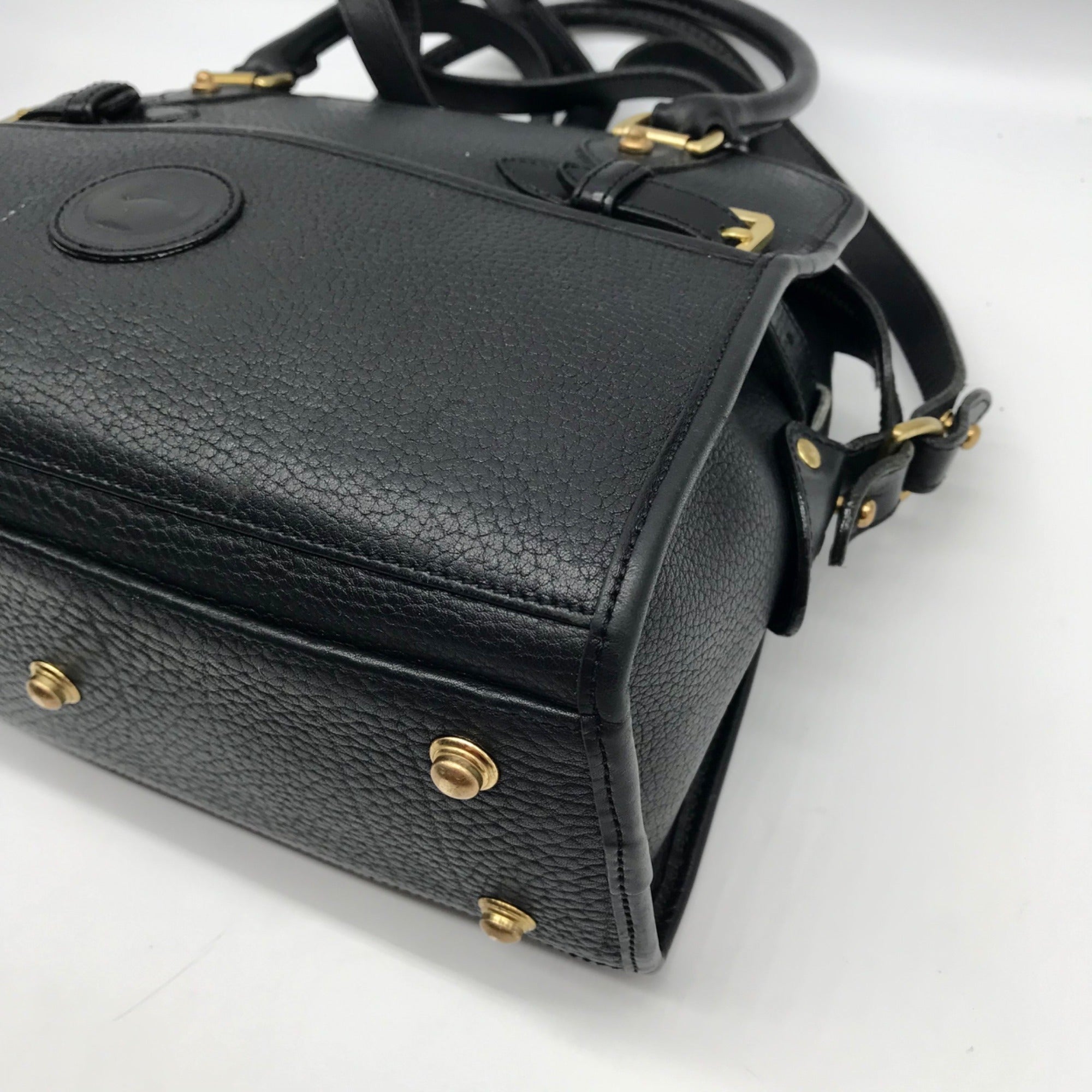 Dooney &amp; Bourke Black Leather P212 Buckle Convertible Satchel Bag