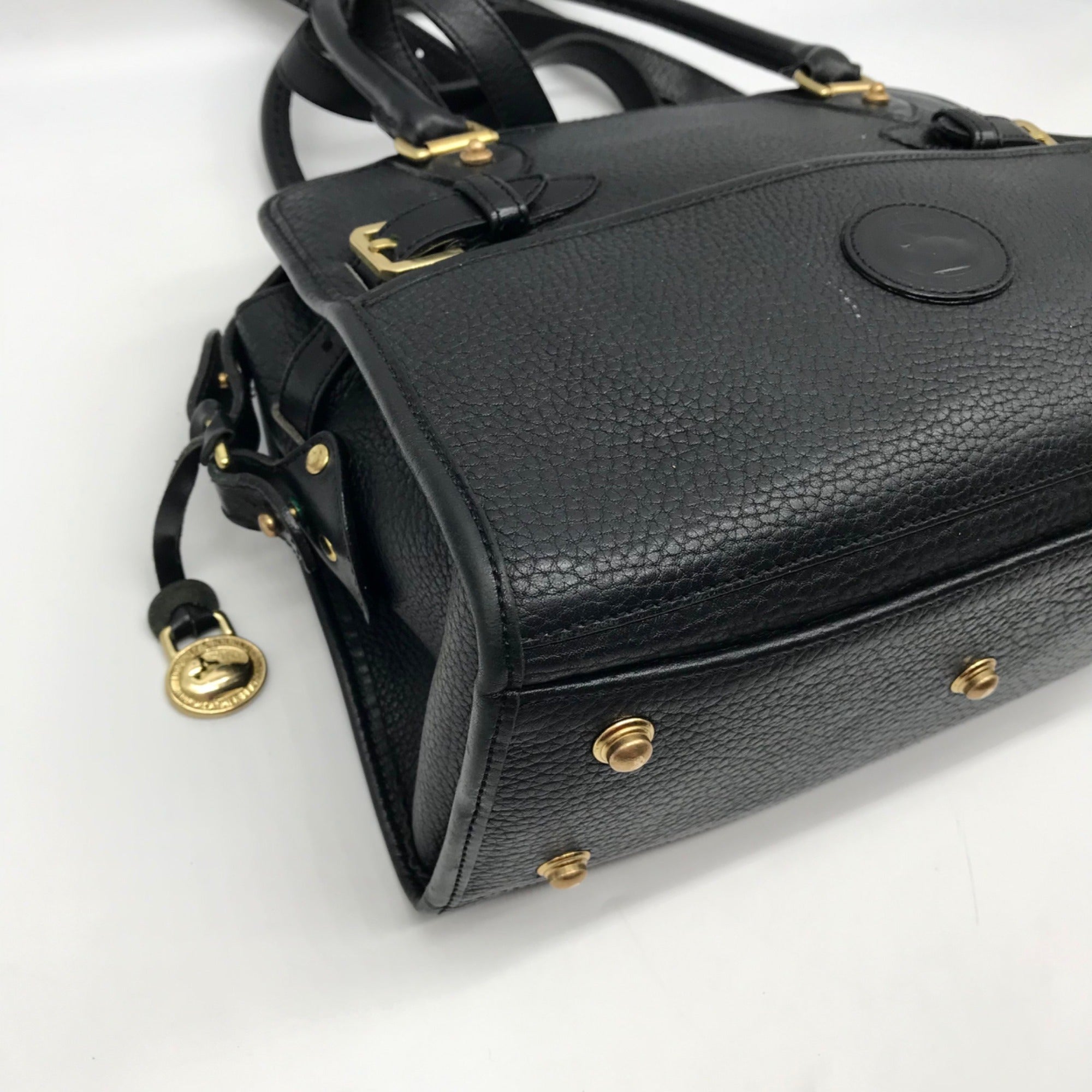 Dooney &amp; Bourke Black Leather P212 Buckle Convertible Satchel Bag