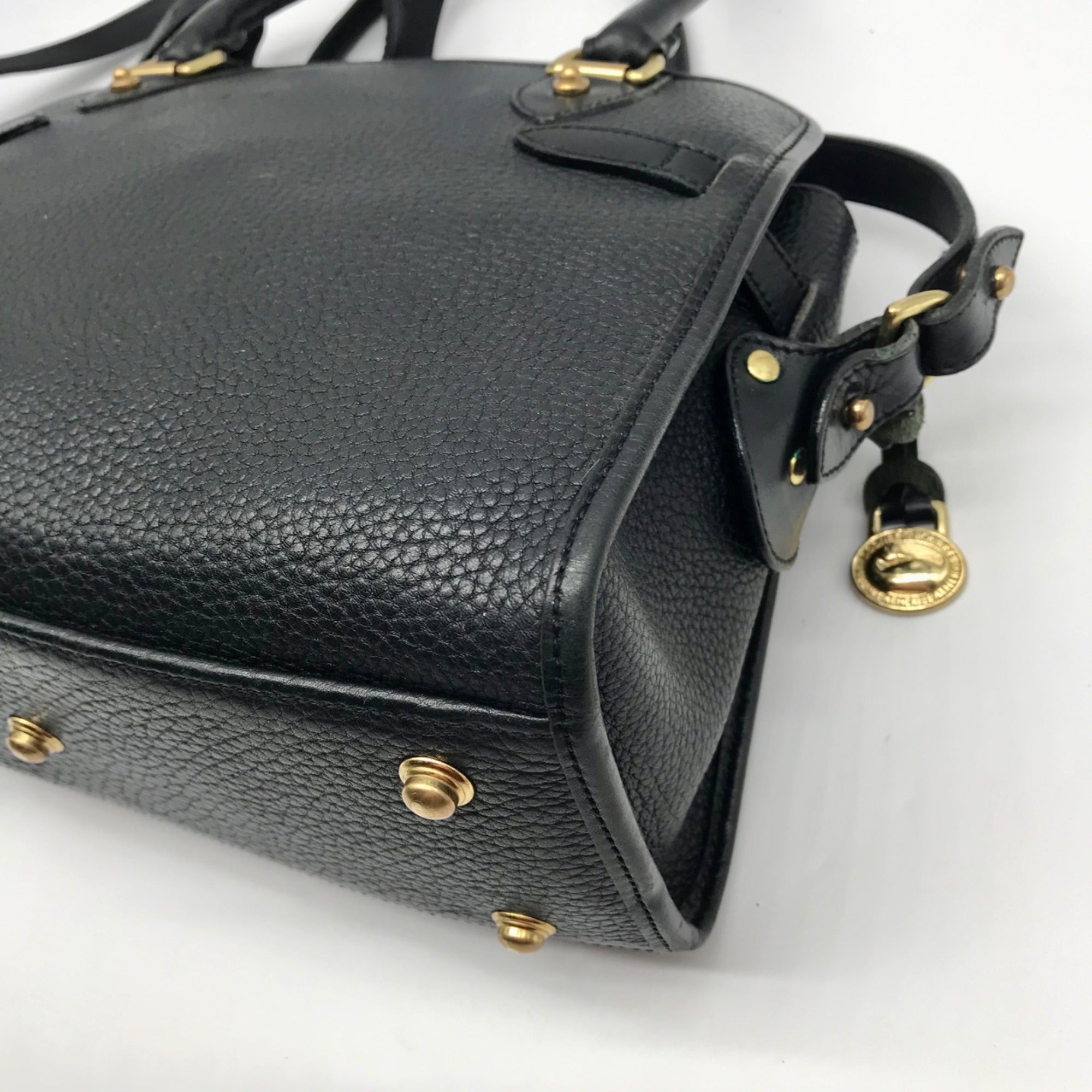 Dooney &amp; Bourke Black Leather P212 Buckle Convertible Satchel Bag