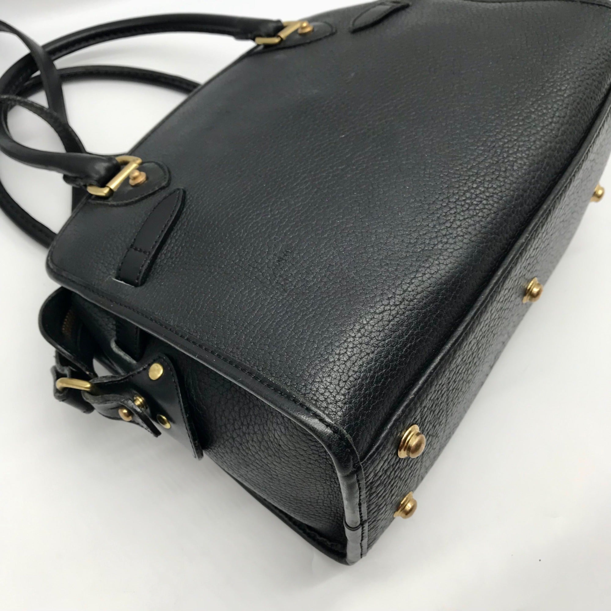 Dooney &amp; Bourke Black Leather P212 Buckle Convertible Satchel Bag