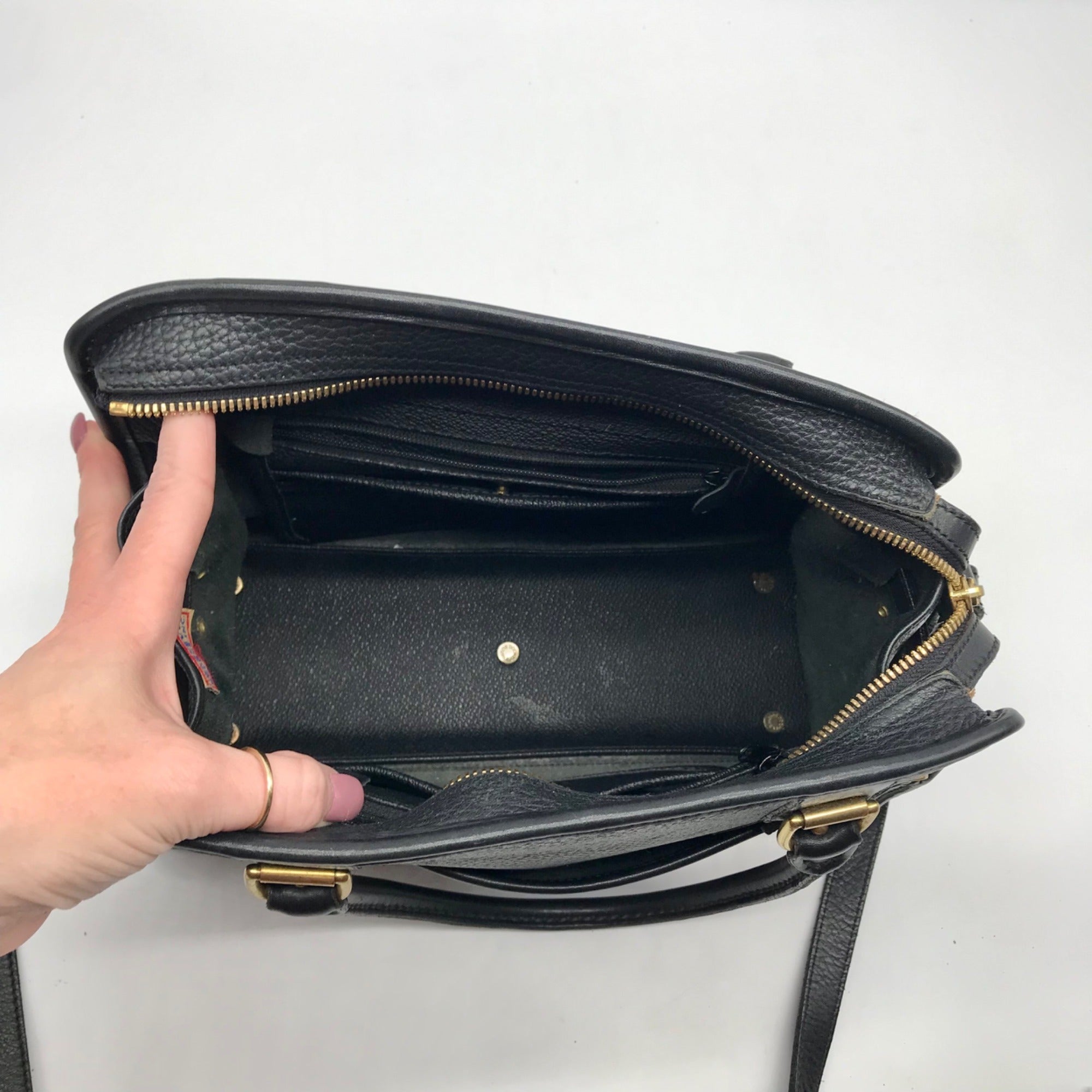 Dooney &amp; Bourke Black Leather P212 Buckle Convertible Satchel Bag