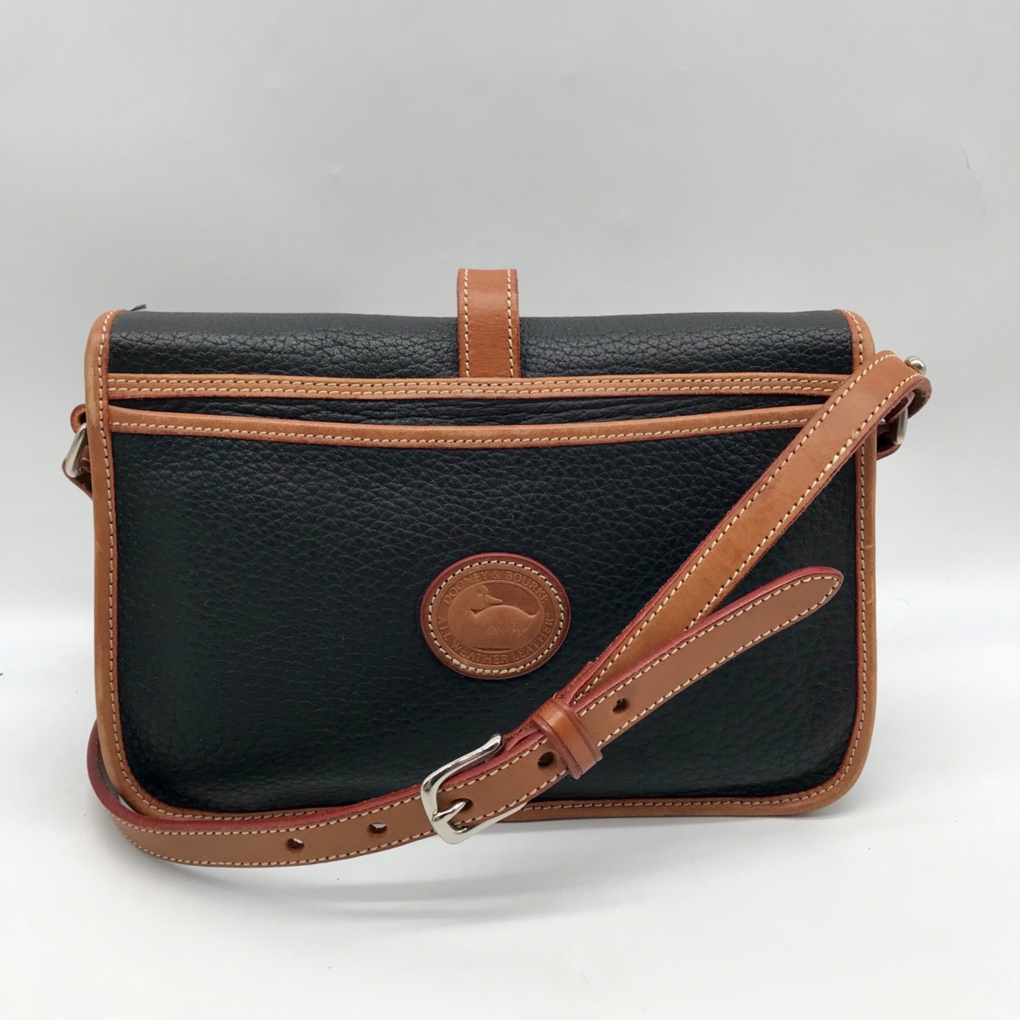 Dooney &amp; Bourke Black &amp; Brown Leather East West Flap Crossbody Bag