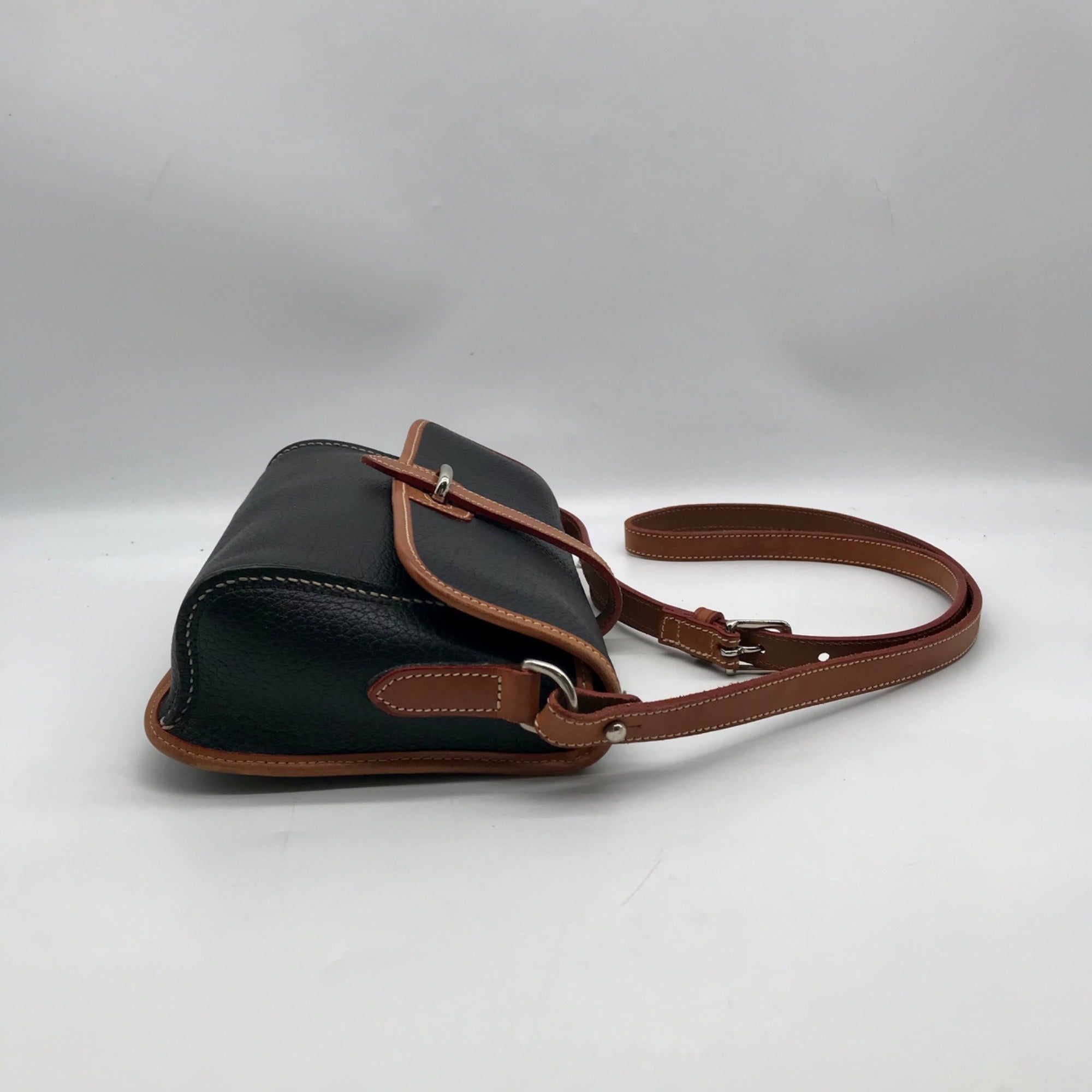 Dooney &amp; Bourke Black &amp; Brown Leather East West Flap Crossbody Bag