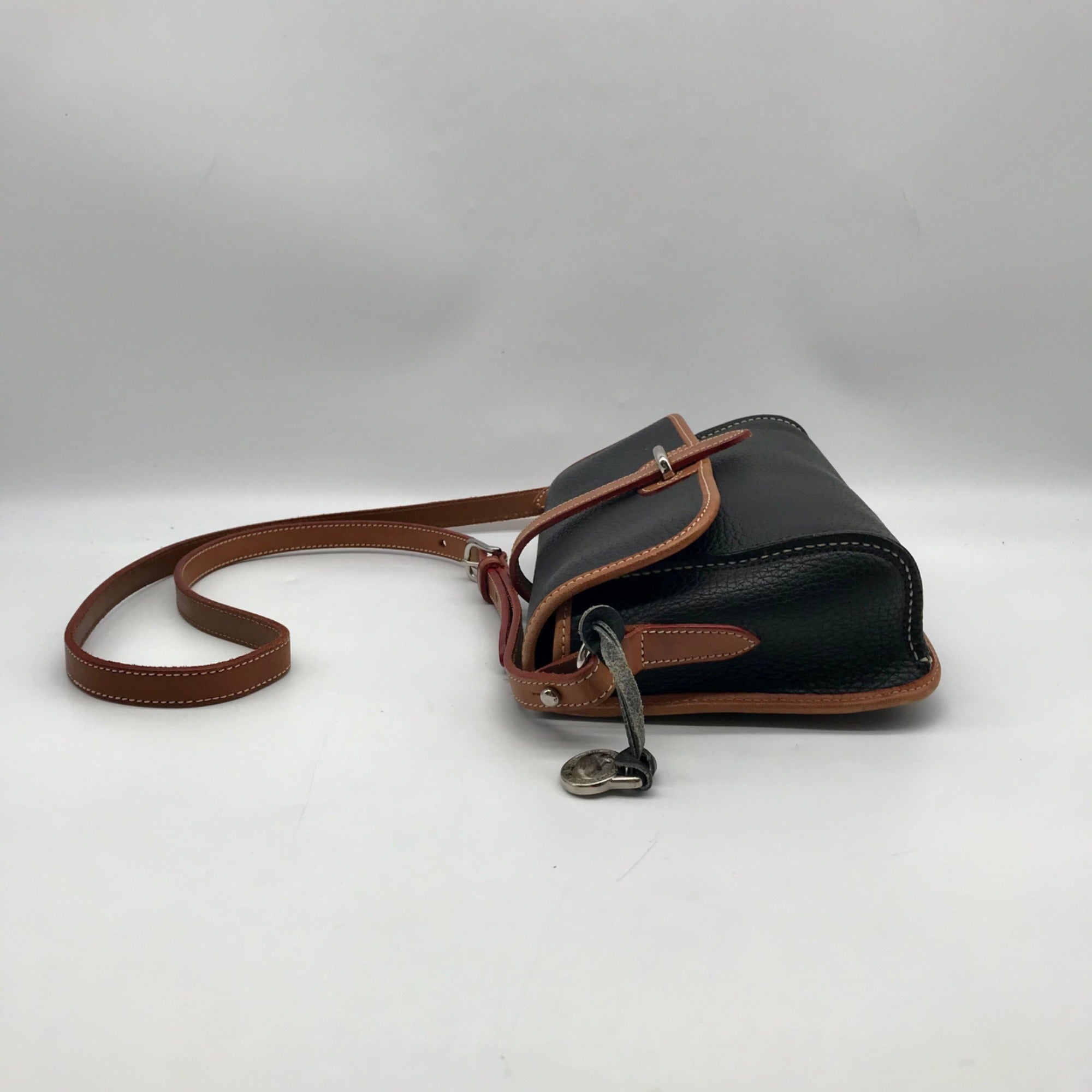 Dooney &amp; Bourke Black &amp; Brown Leather East West Flap Crossbody Bag