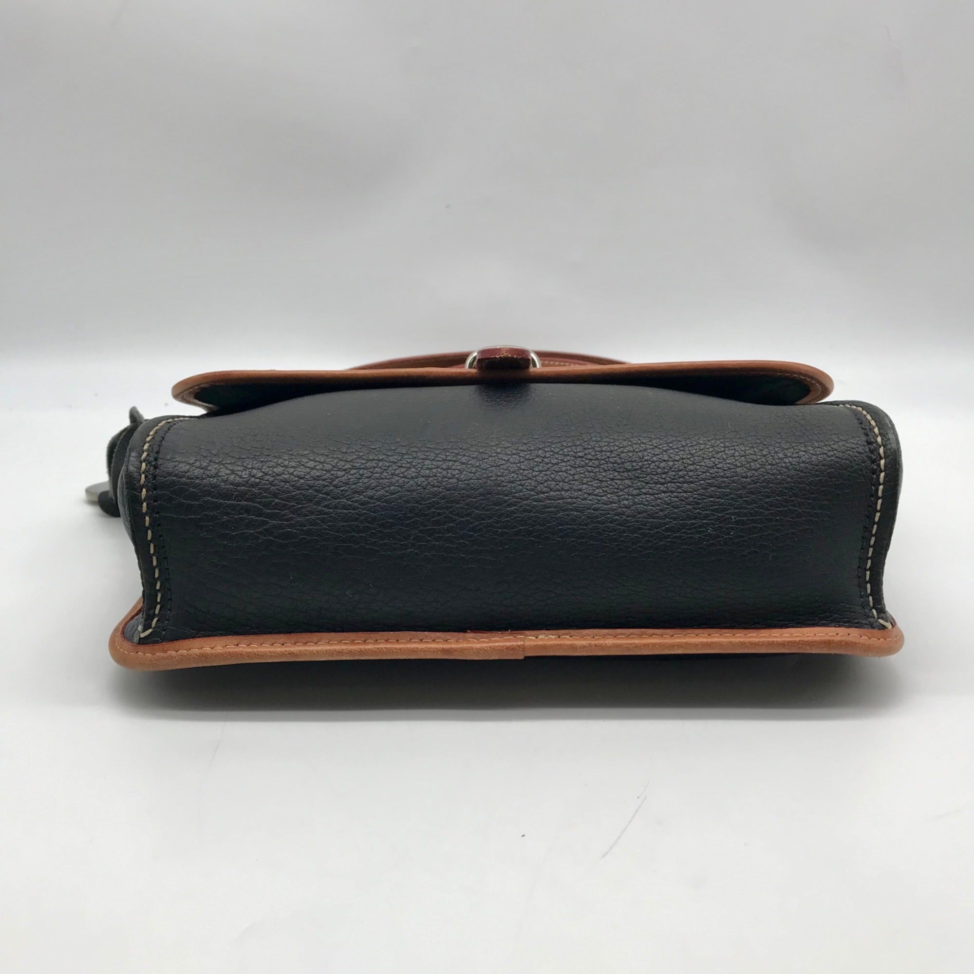 Dooney &amp; Bourke Black &amp; Brown Leather East West Flap Crossbody Bag