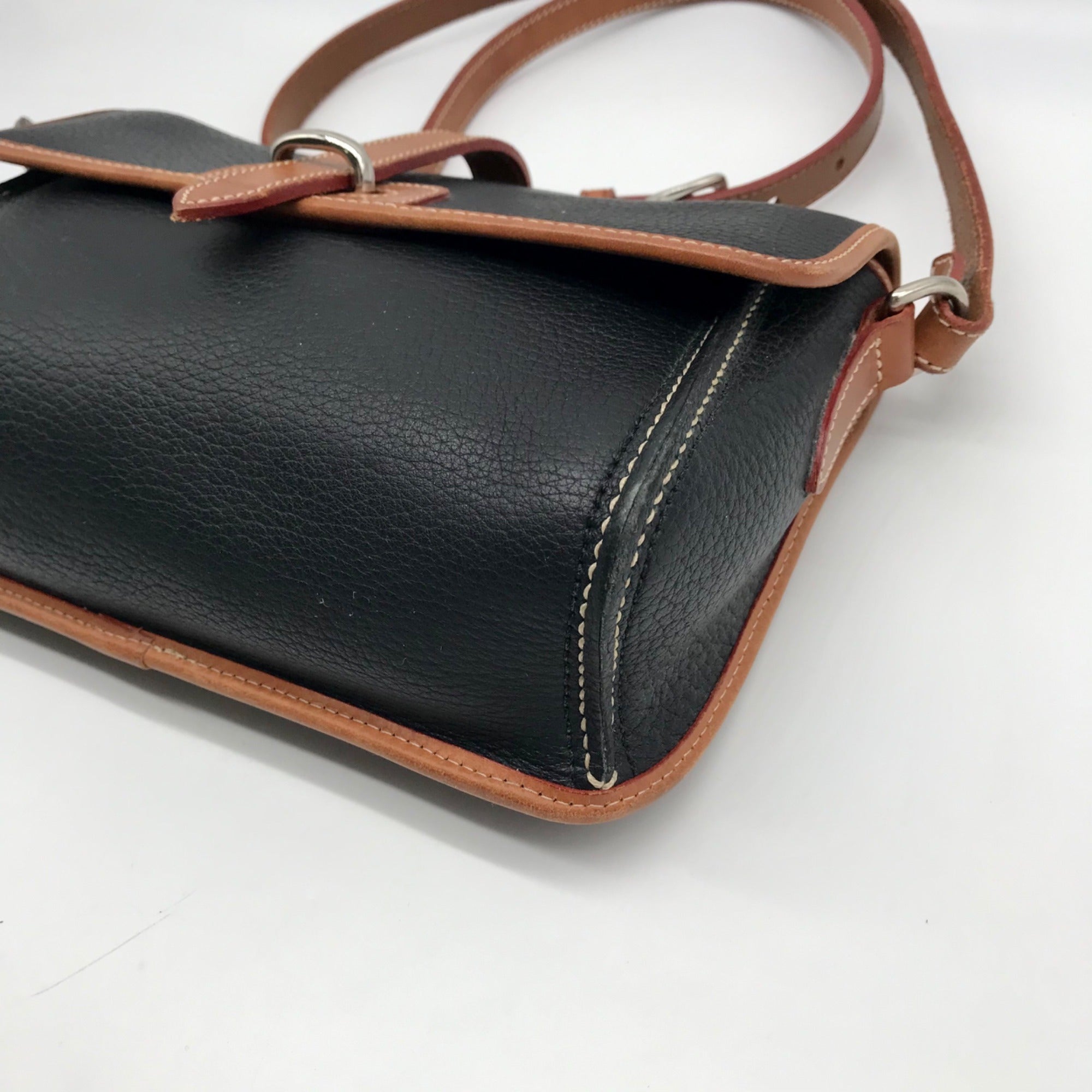 Dooney &amp; Bourke Black &amp; Brown Leather East West Flap Crossbody Bag