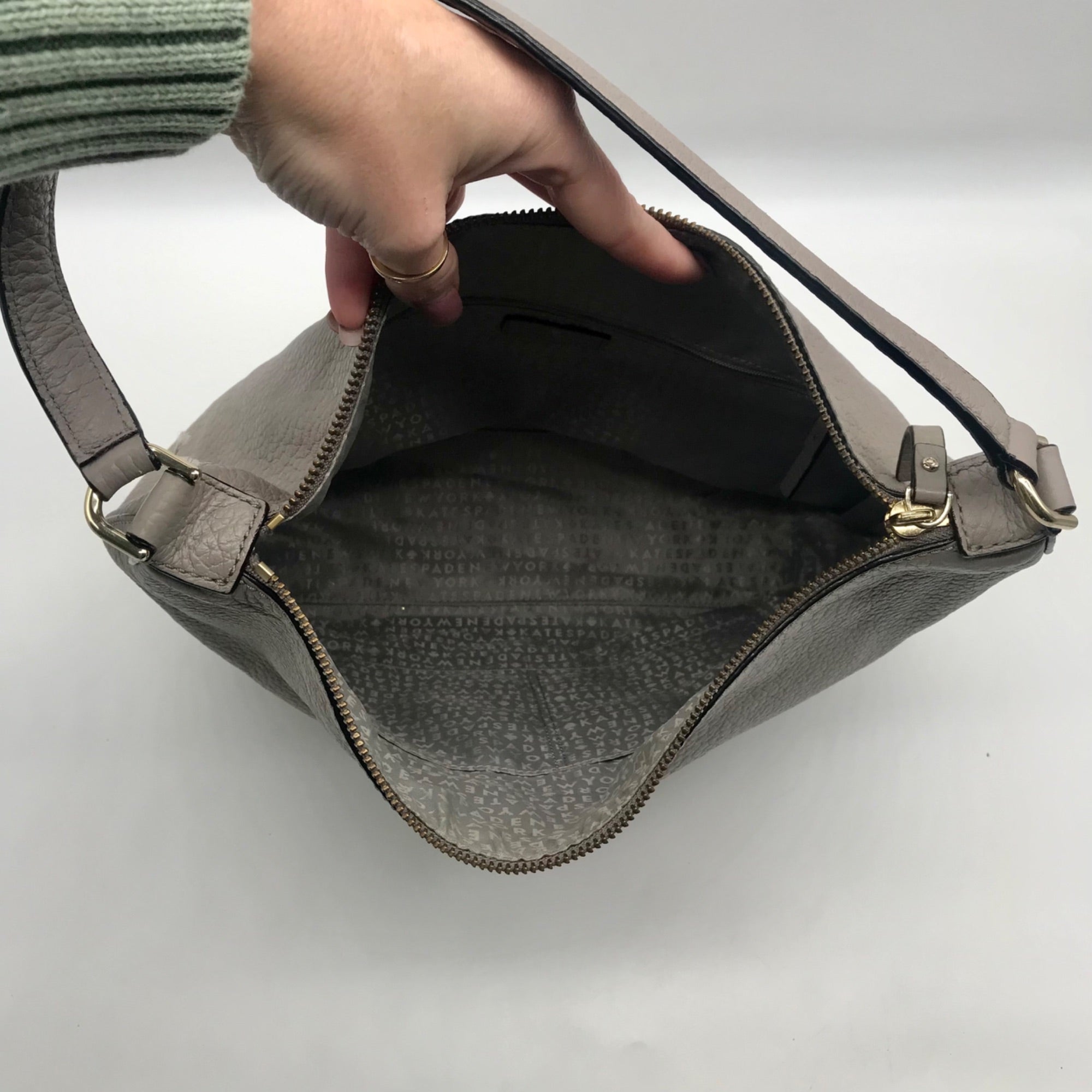 Kate Spade Gray Pebbled Leather Prospect Place Kaia Shoulder Bag