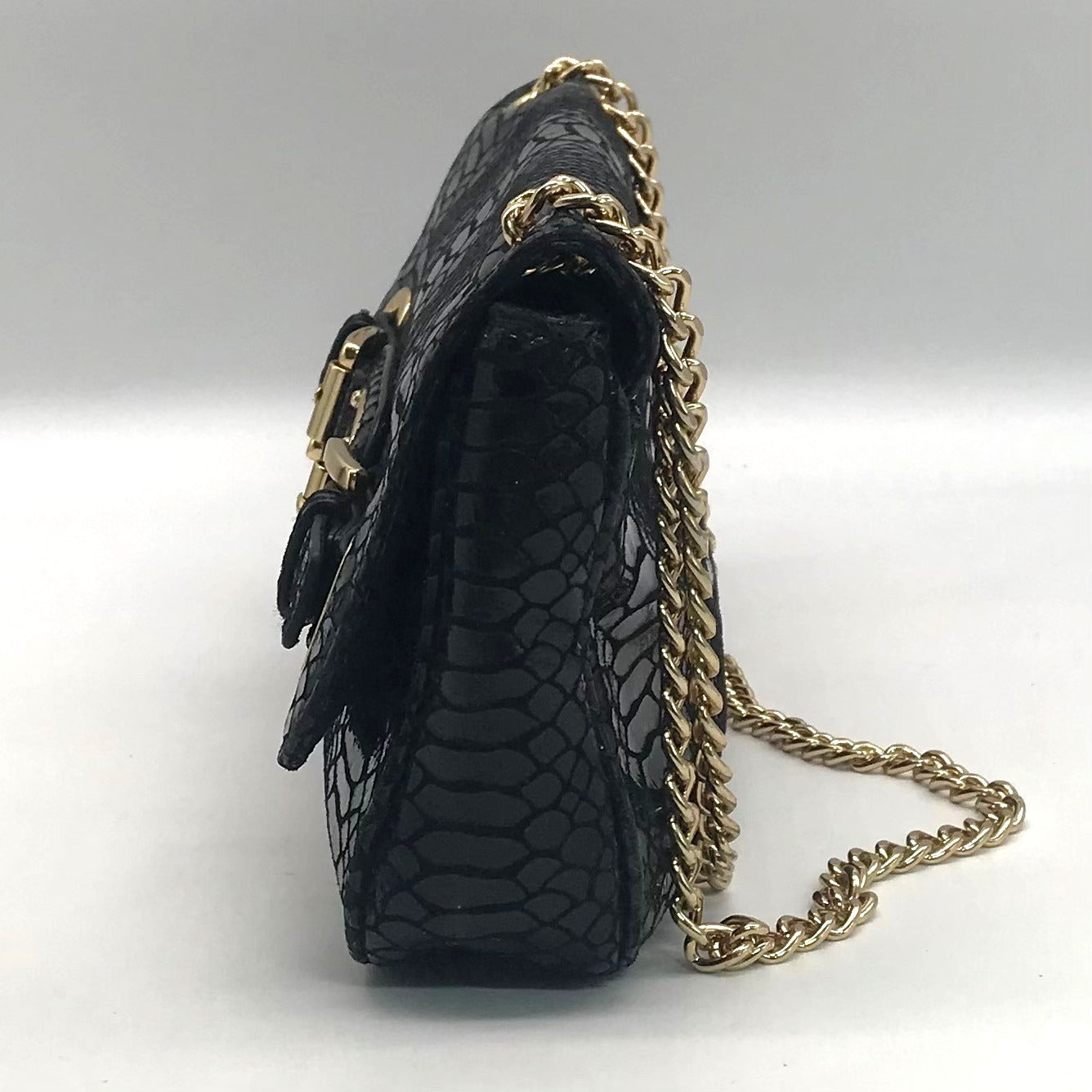 Michael Kors Black Python Leather Hamilton Flap Shoulder Bag
