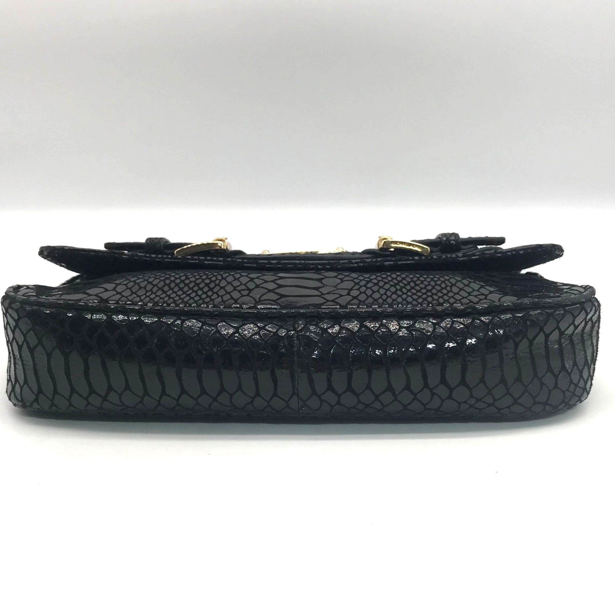 Michael Kors Black Python Leather Hamilton Flap Shoulder Bag