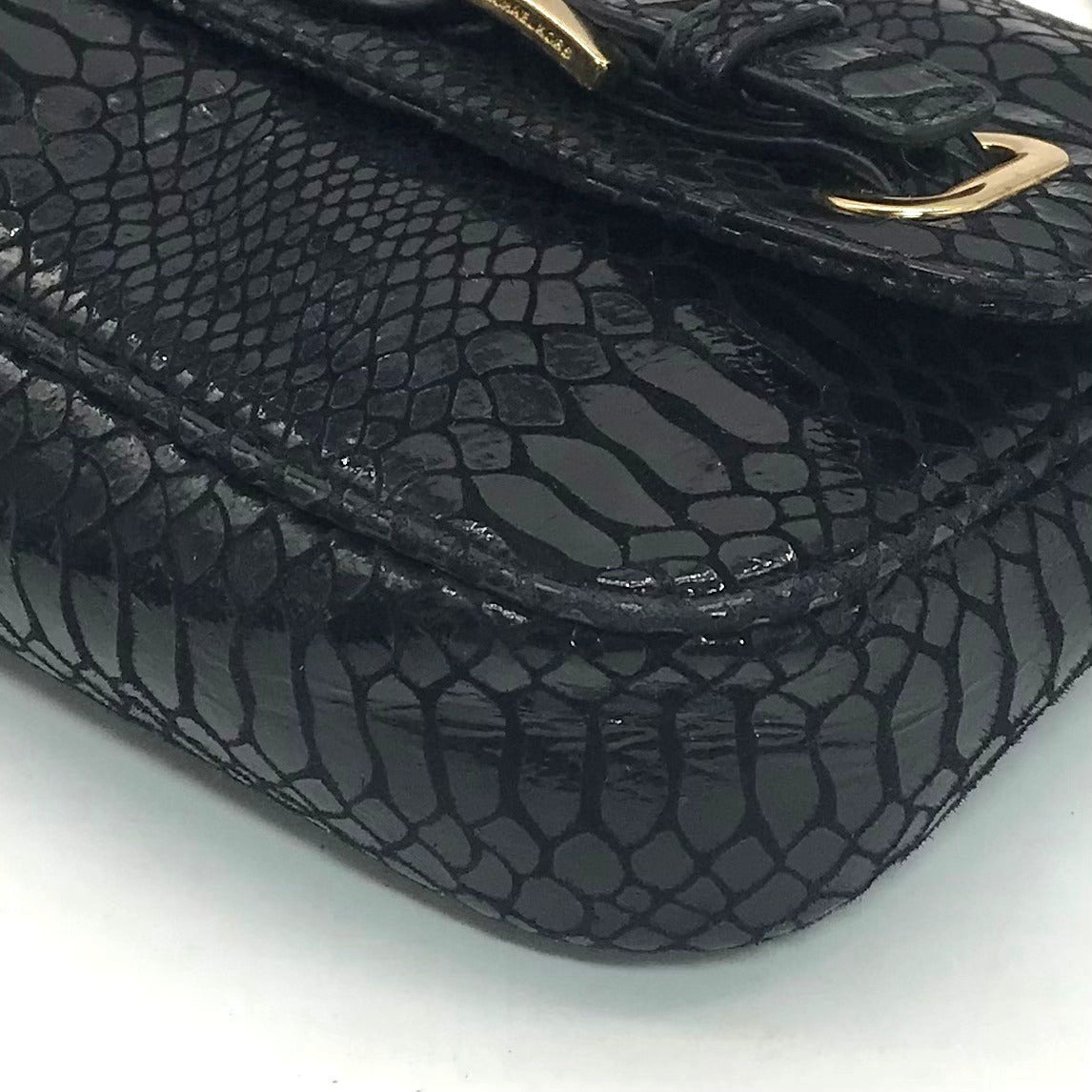 Michael Kors Black Python Leather Hamilton Flap Shoulder Bag