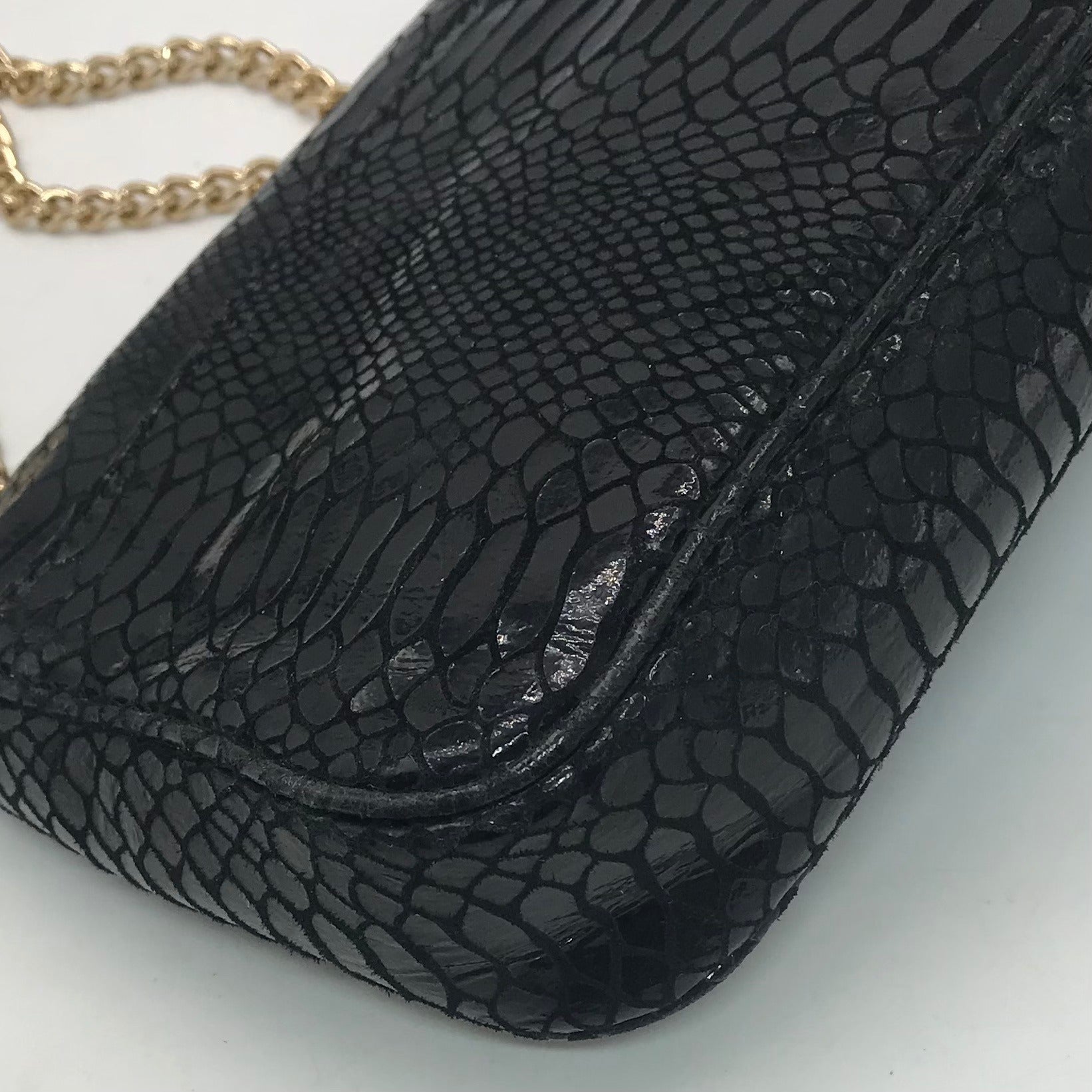 Michael Kors Black Python Leather Hamilton Flap Shoulder Bag