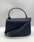 Anne Klein Women's Blue Leather Belted Flap Saddle with Convertible Strap