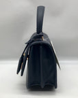 Anne Klein Women's Blue Leather Belted Flap Saddle with Convertible Strap