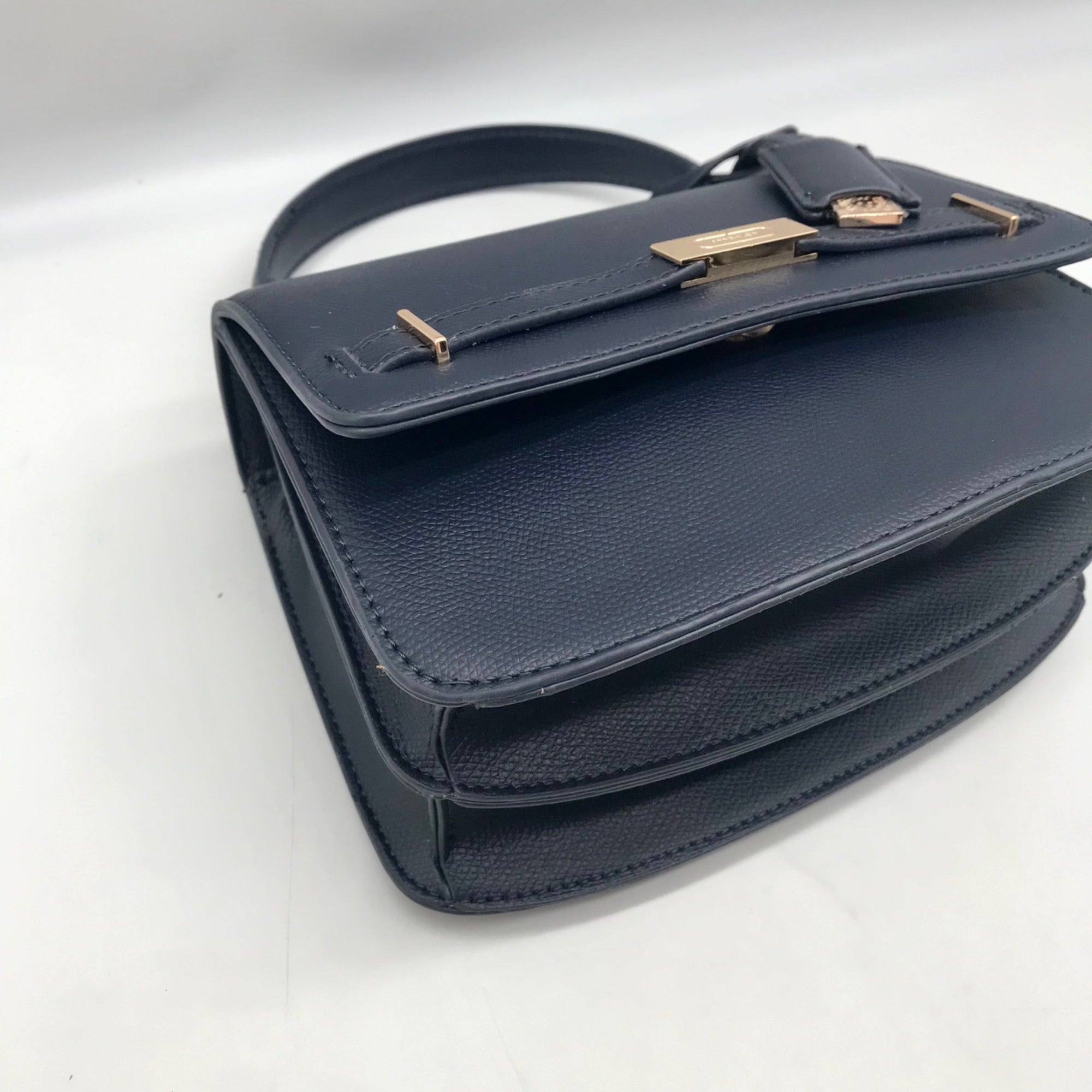 Anne Klein Women's Blue Leather Belted Flap Saddle with Convertible Strap