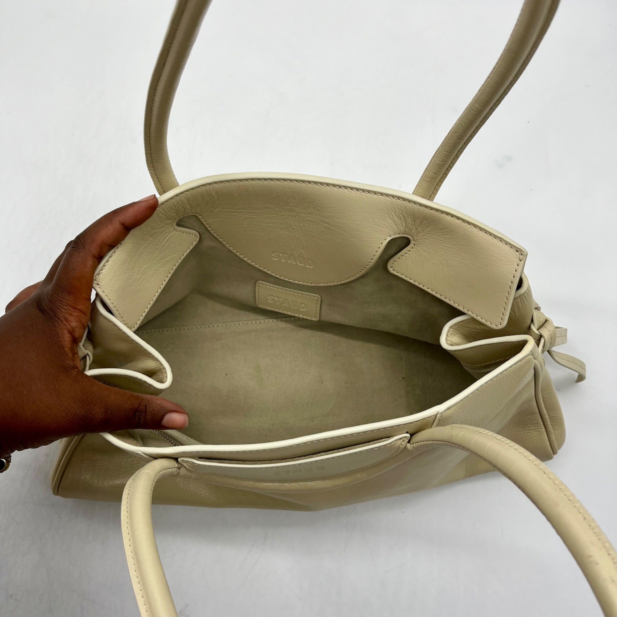 Staud Maude Beige Leather Shoulder Bag