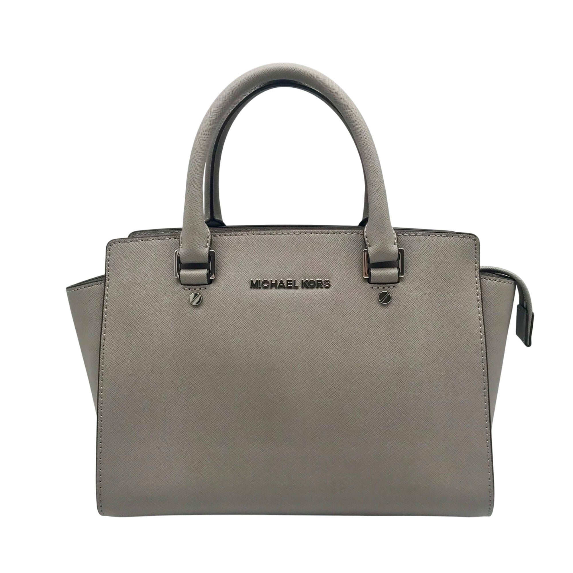 Michael Kors Grey Saffiano Selma Medium Convertible Satchel
