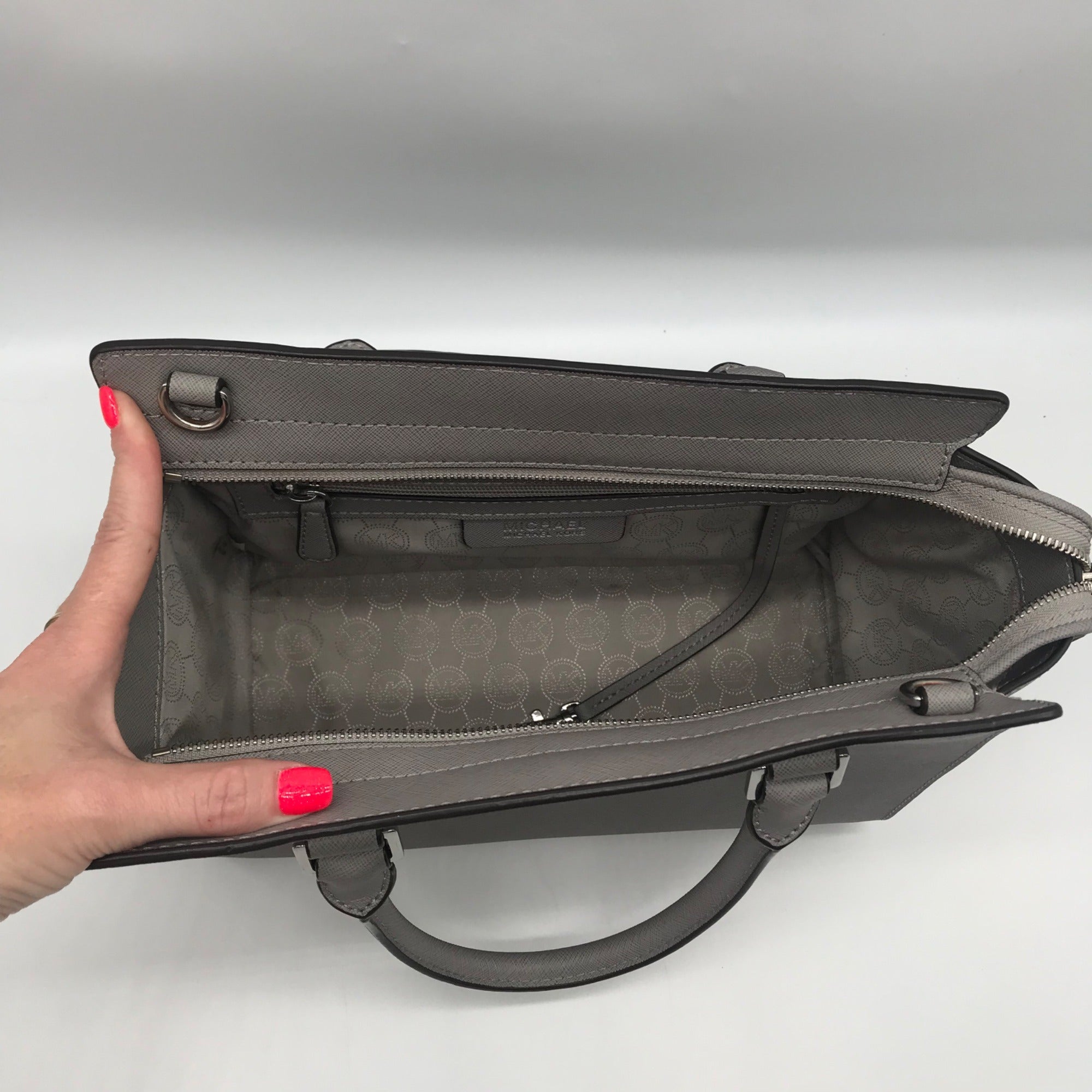 Michael Kors Grey Saffiano Selma Medium Convertible Satchel