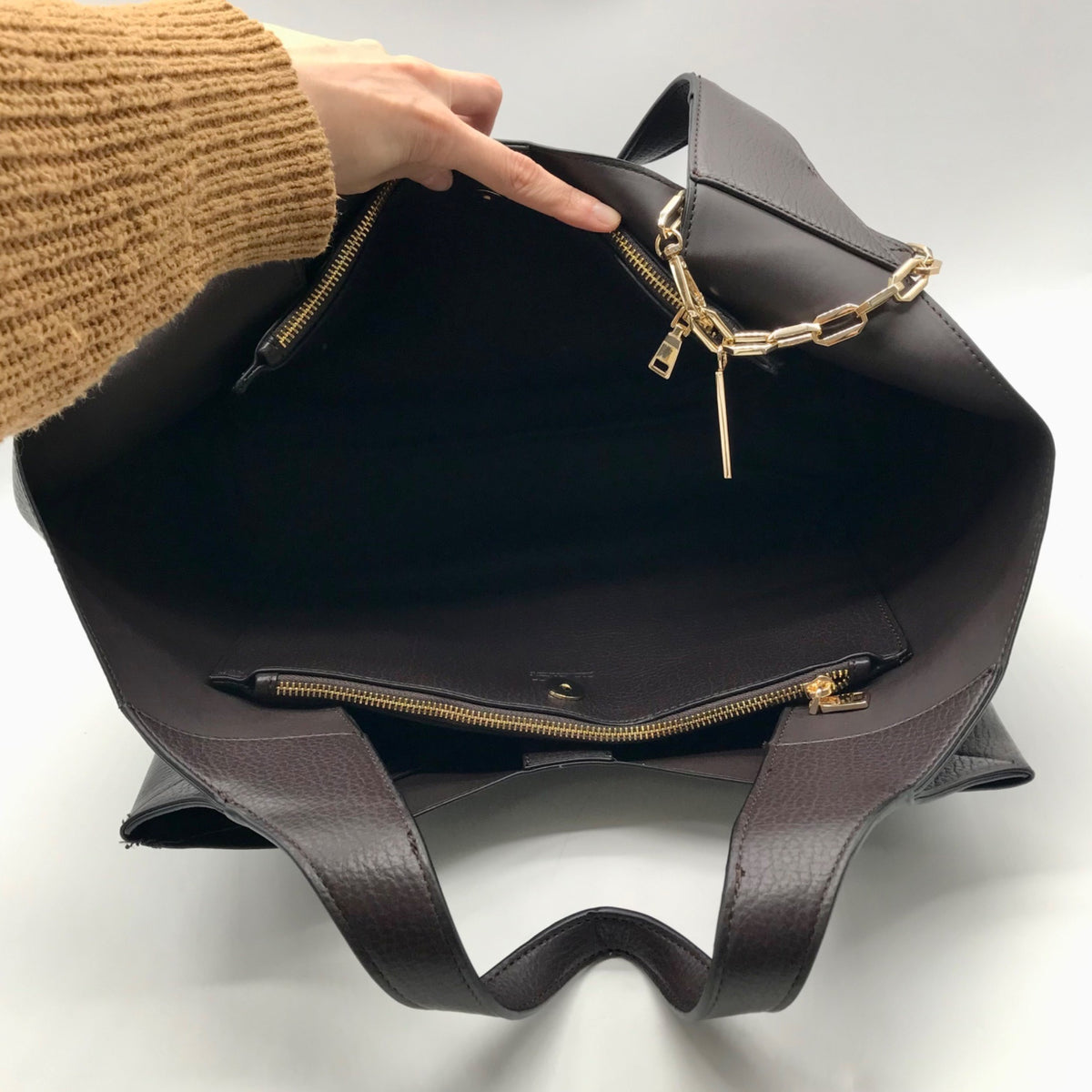 I.N.C. Dark Brown Liliah Large Seamed Tote Bag