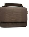Guess Brown Faux Leather Lyndi Mini Top Handle Flap Crossbody Bag