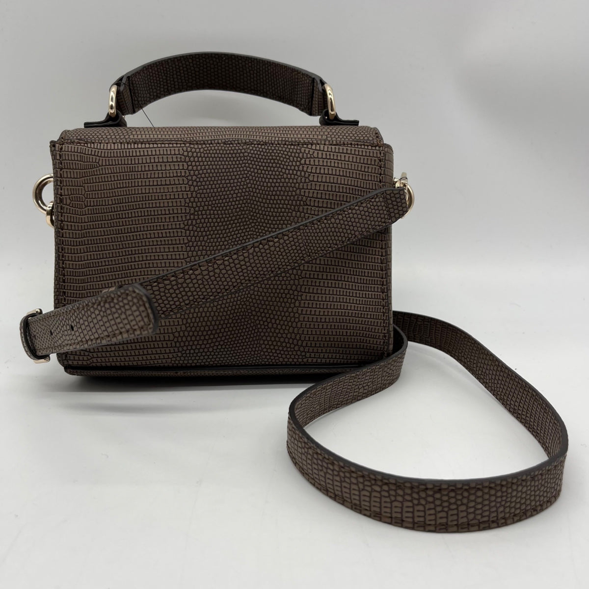 Guess Brown Faux Leather Lyndi Mini Top Handle Flap Crossbody Bag
