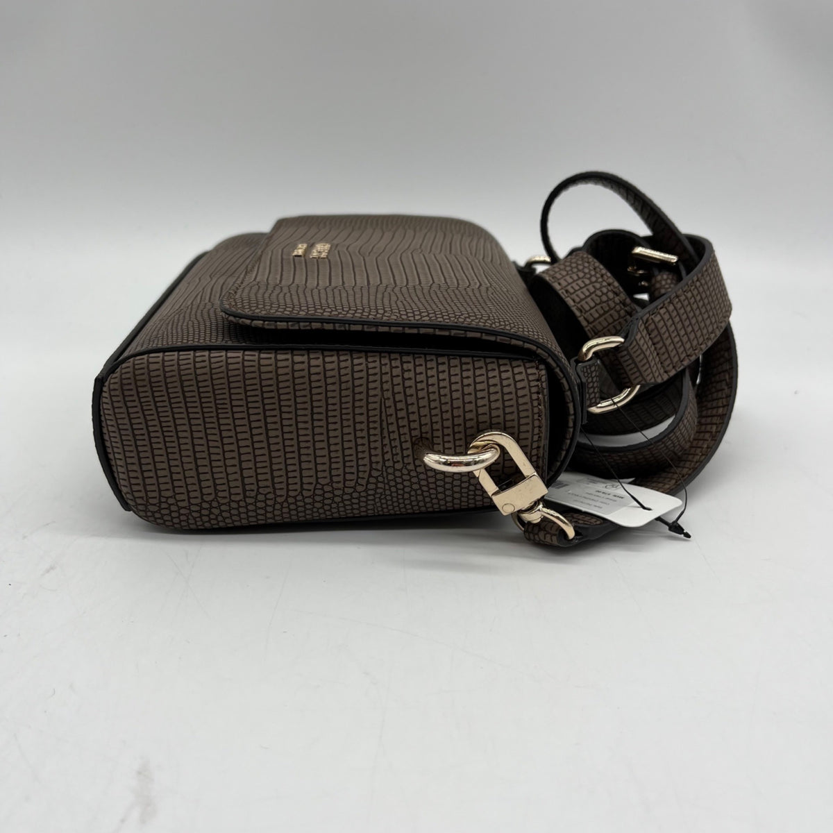 Guess Brown Faux Leather Lyndi Mini Top Handle Flap Crossbody Bag
