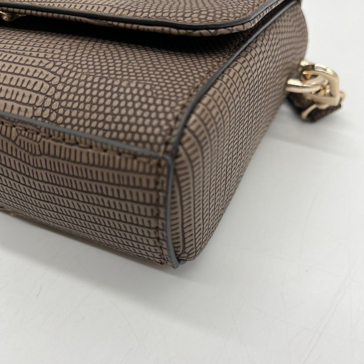 Guess Brown Faux Leather Lyndi Mini Top Handle Flap Crossbody Bag