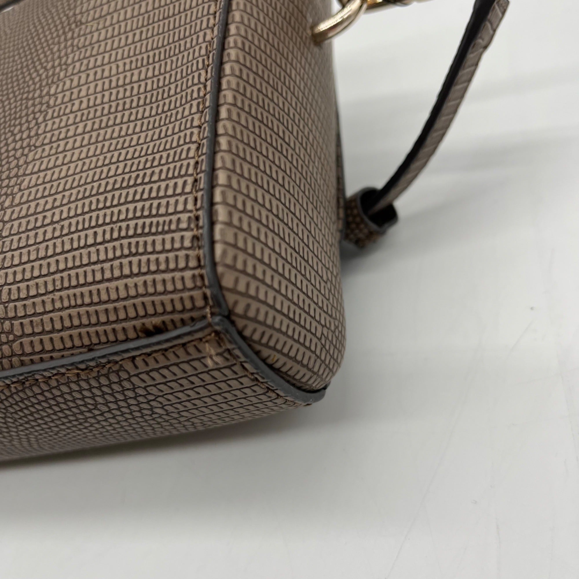 Guess Brown Faux Leather Lyndi Mini Top Handle Flap Crossbody Bag