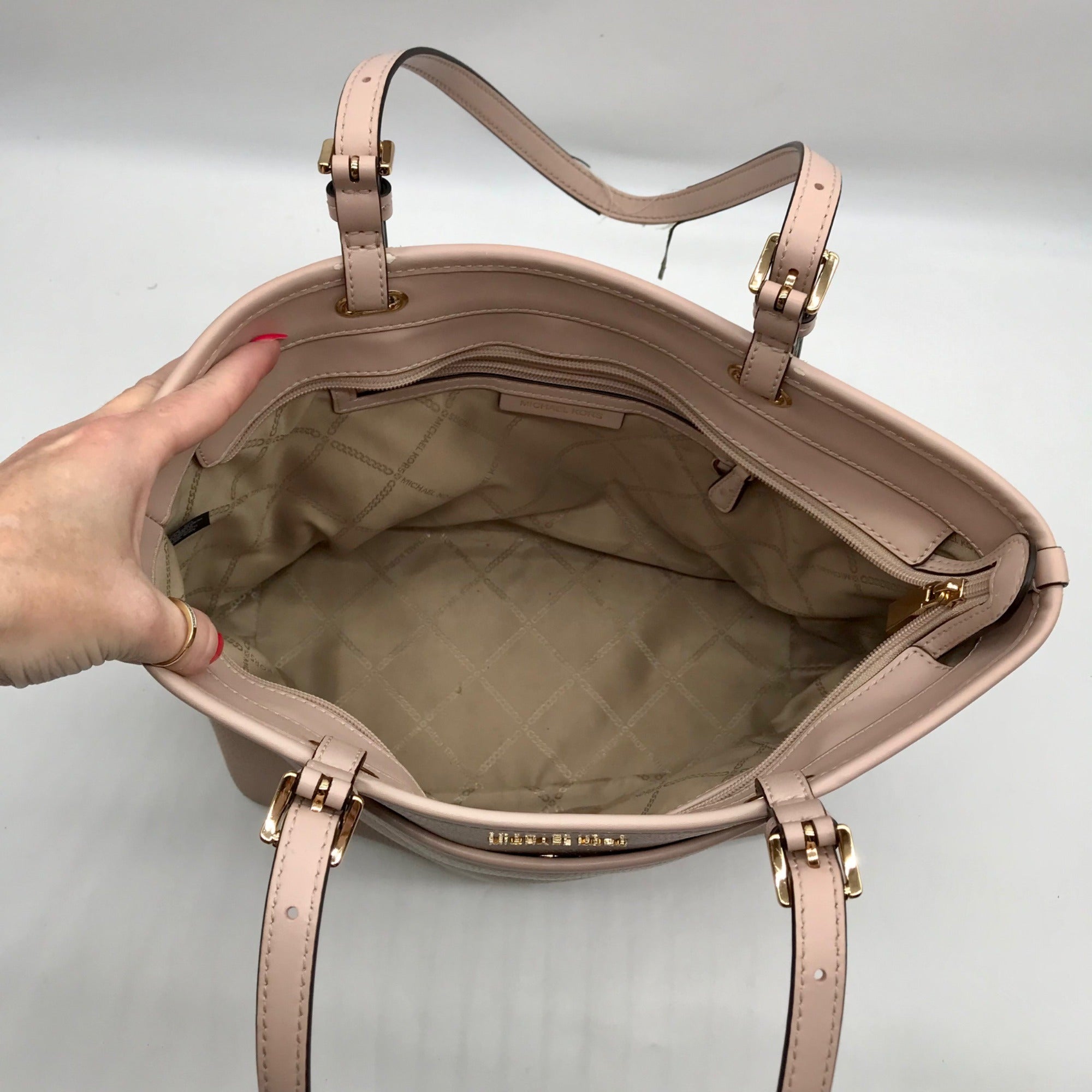 Michael Kors Light Pink Pebbled Leather Winston Top Zip Pocket Tote