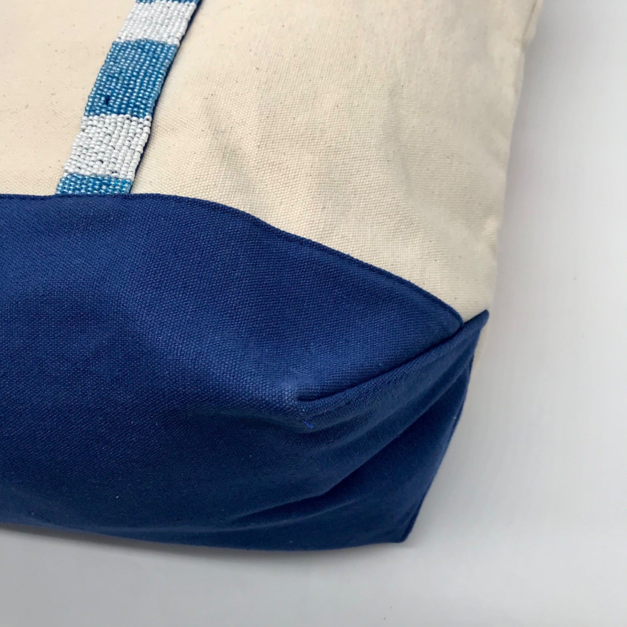 America &amp; Beyond Cream and Blue Beaded Lobster Tote Bag