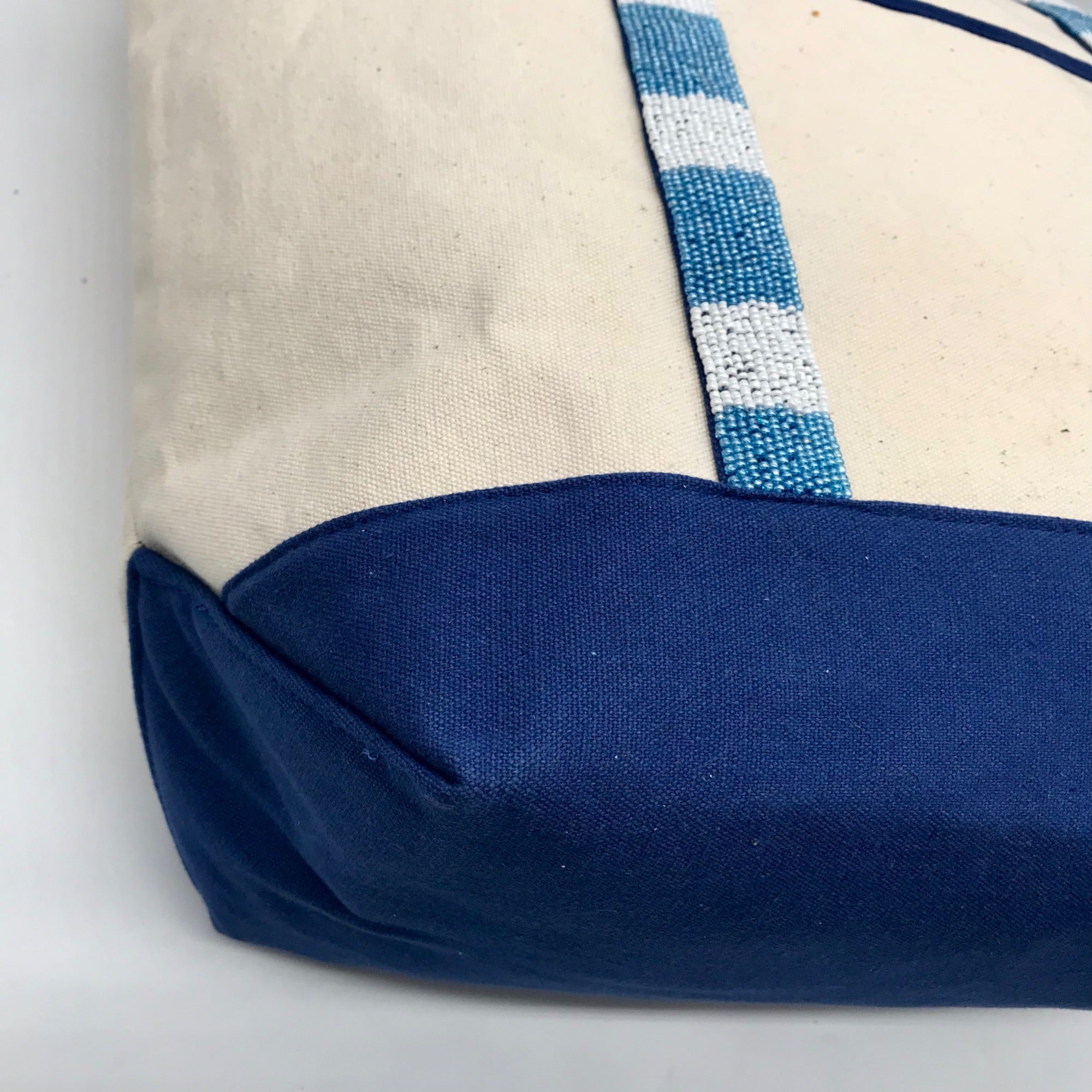 America &amp; Beyond Cream and Blue Beaded Lobster Tote Bag