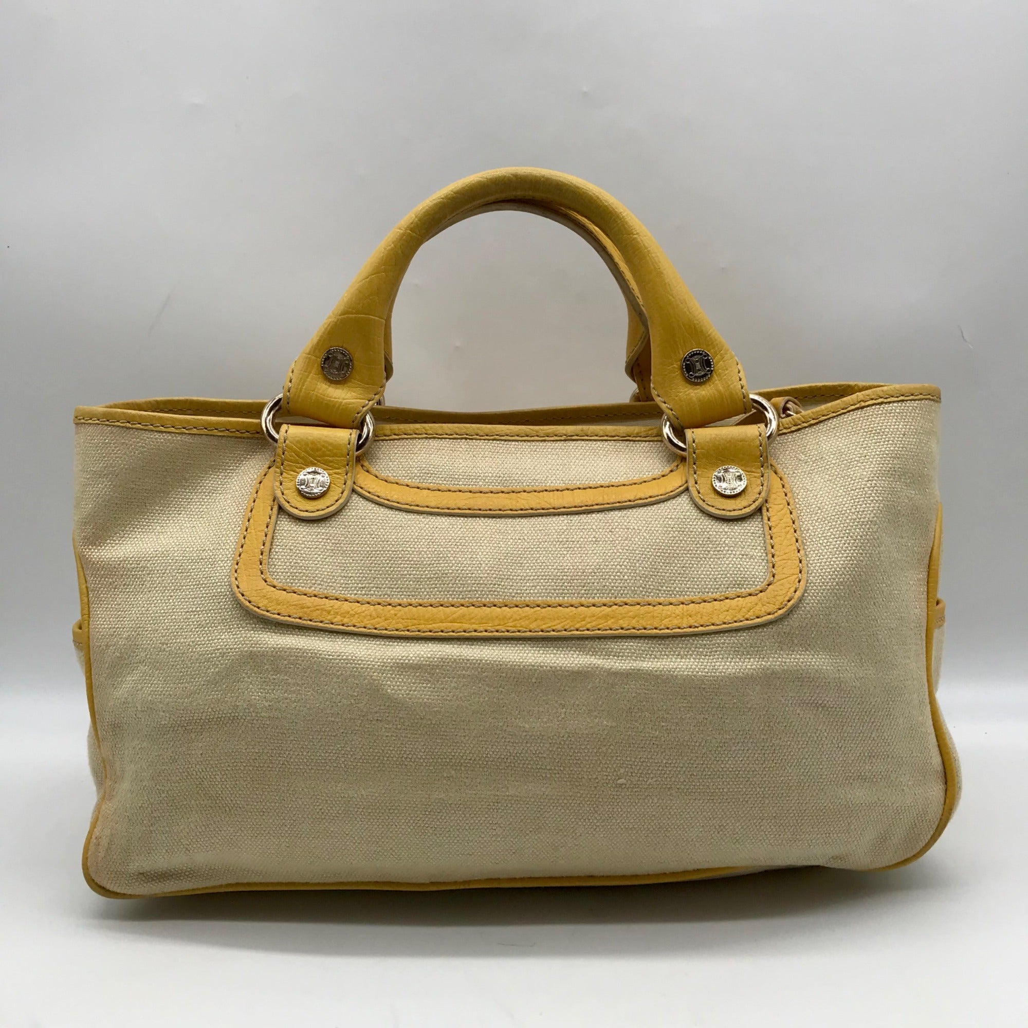 Celine Beige And Yellow Canvas Boogie Satchel Bag