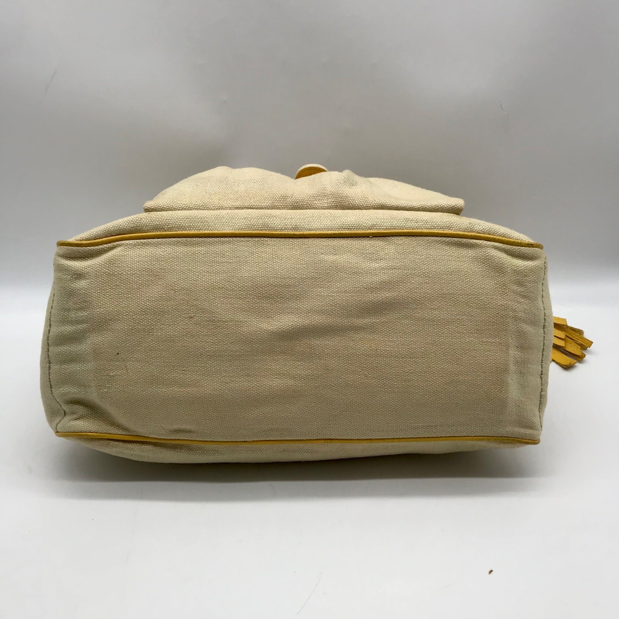 Celine Beige And Yellow Canvas Boogie Satchel Bag