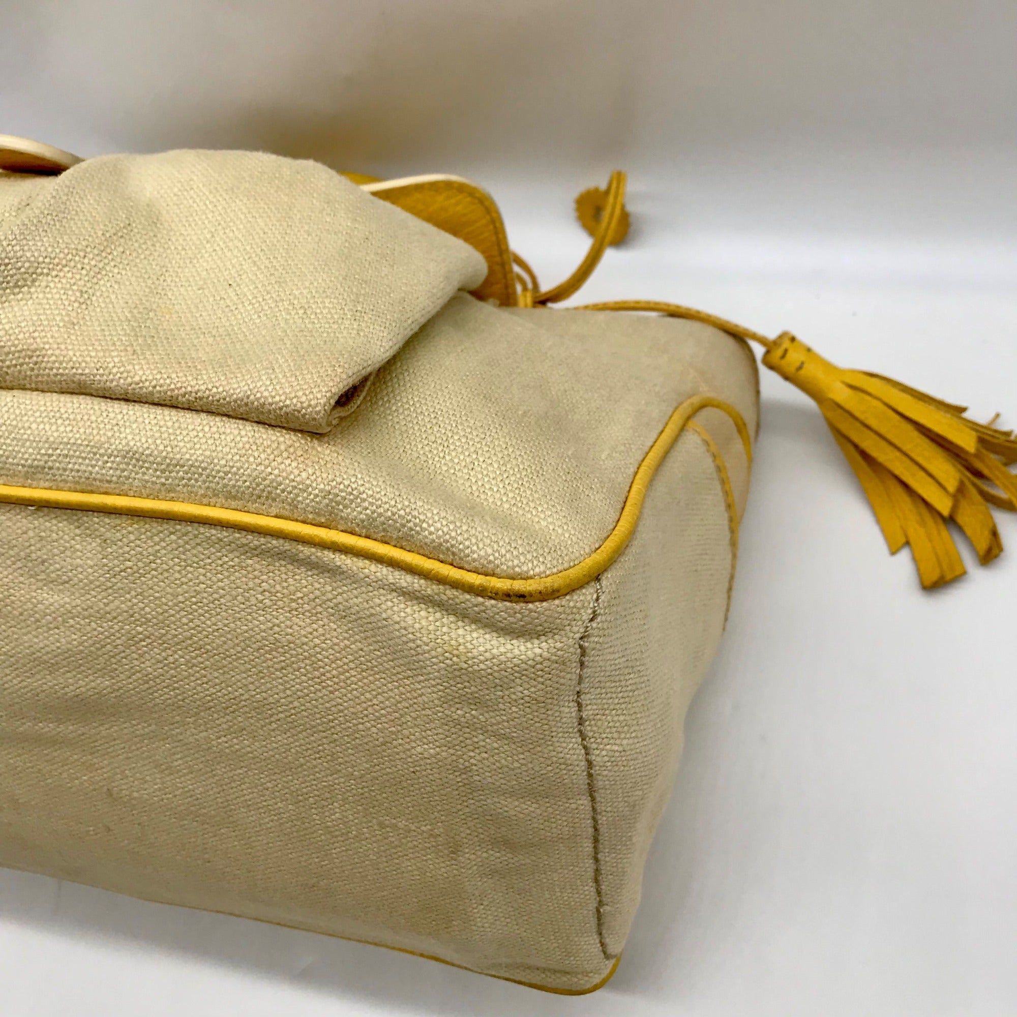 Celine Beige And Yellow Canvas Boogie Satchel Bag