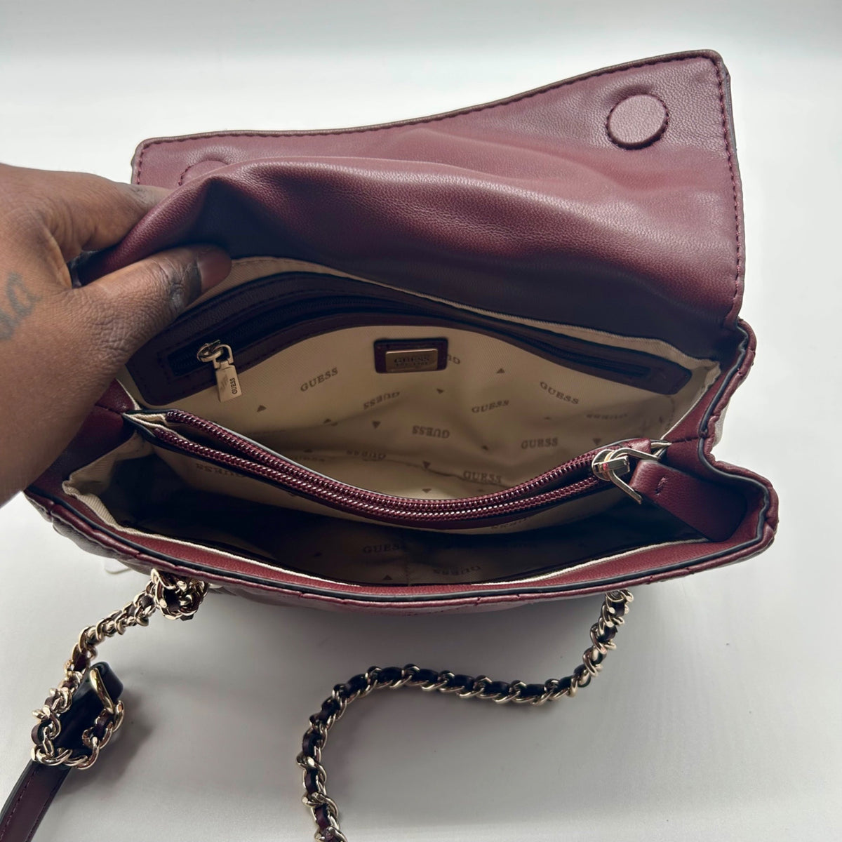 Guess Red Edna Chevron Stitch Shoulder Bag