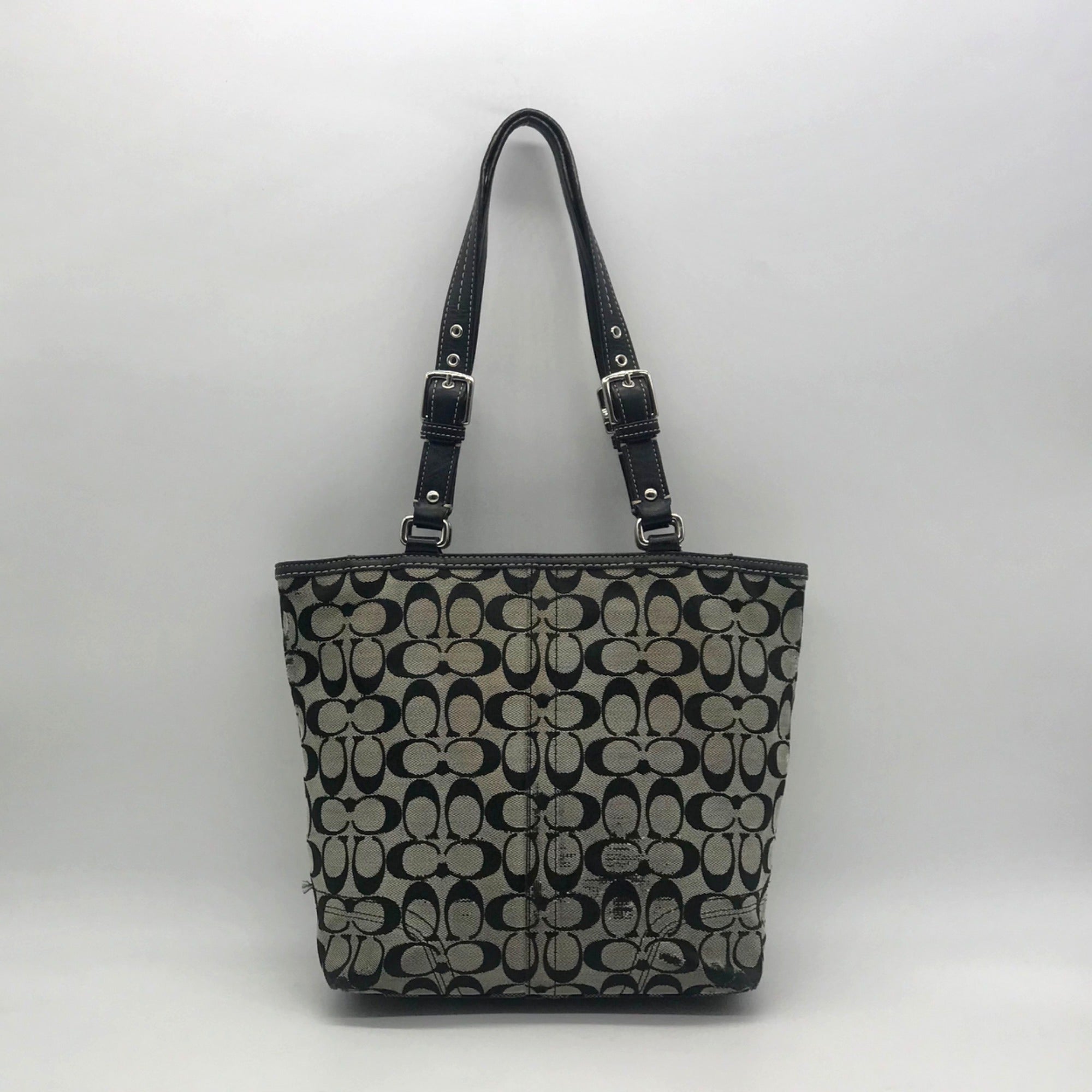 Coach Vintage Gray and Black Canvas Hamptons Shoulder Bag-F13077
