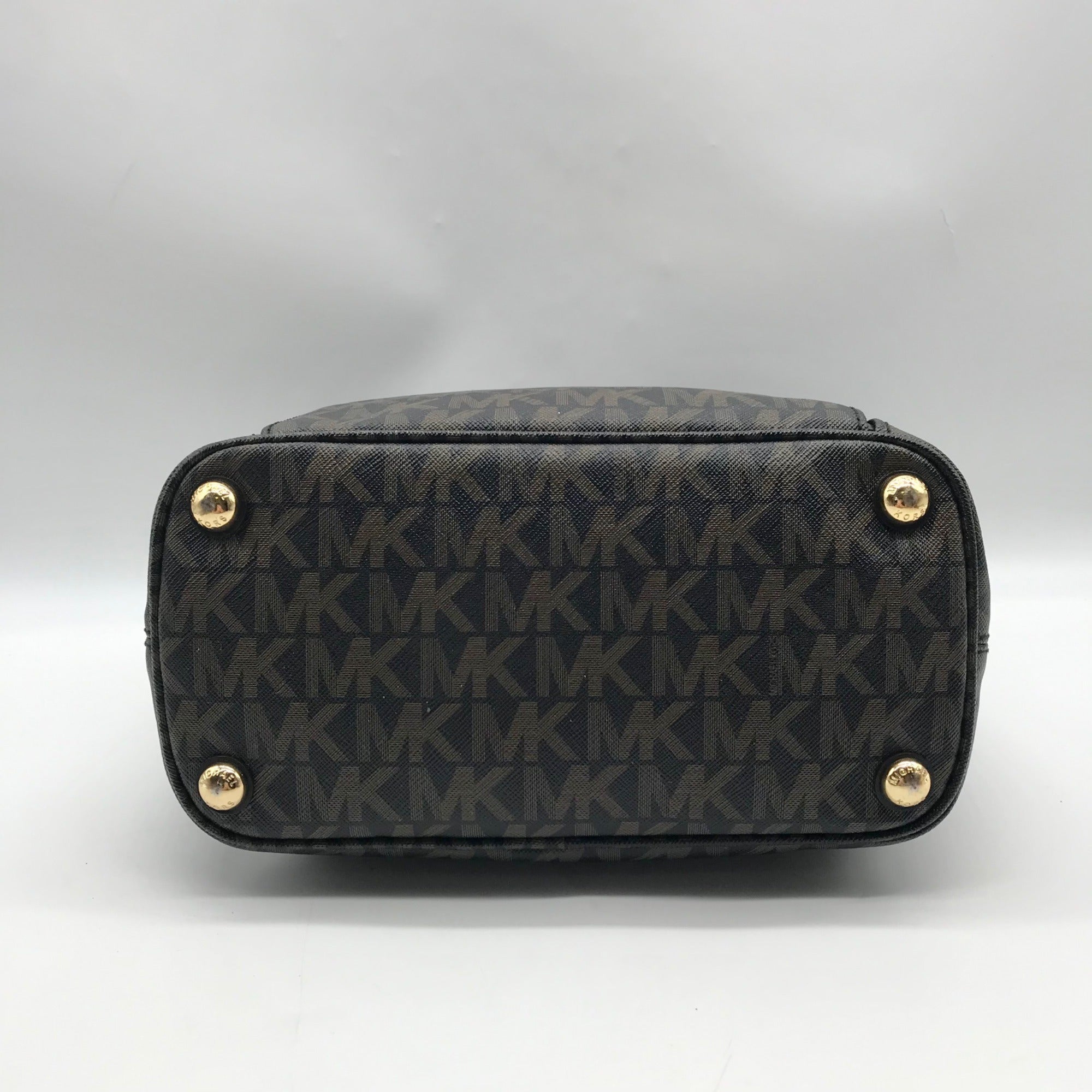Michael Kors Brown Monogram Leather Carmen Shoulder Bag