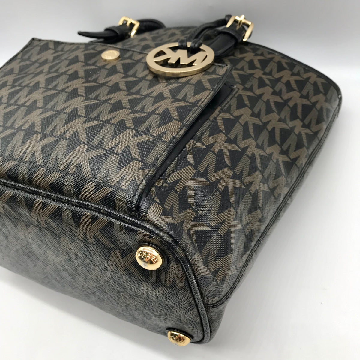 Michael Kors Brown Monogram Leather Carmen Shoulder Bag