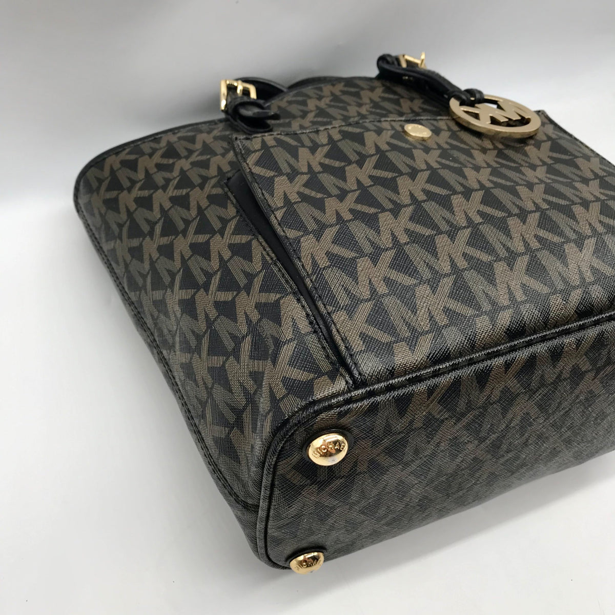 Michael Kors Brown Monogram Leather Carmen Shoulder Bag
