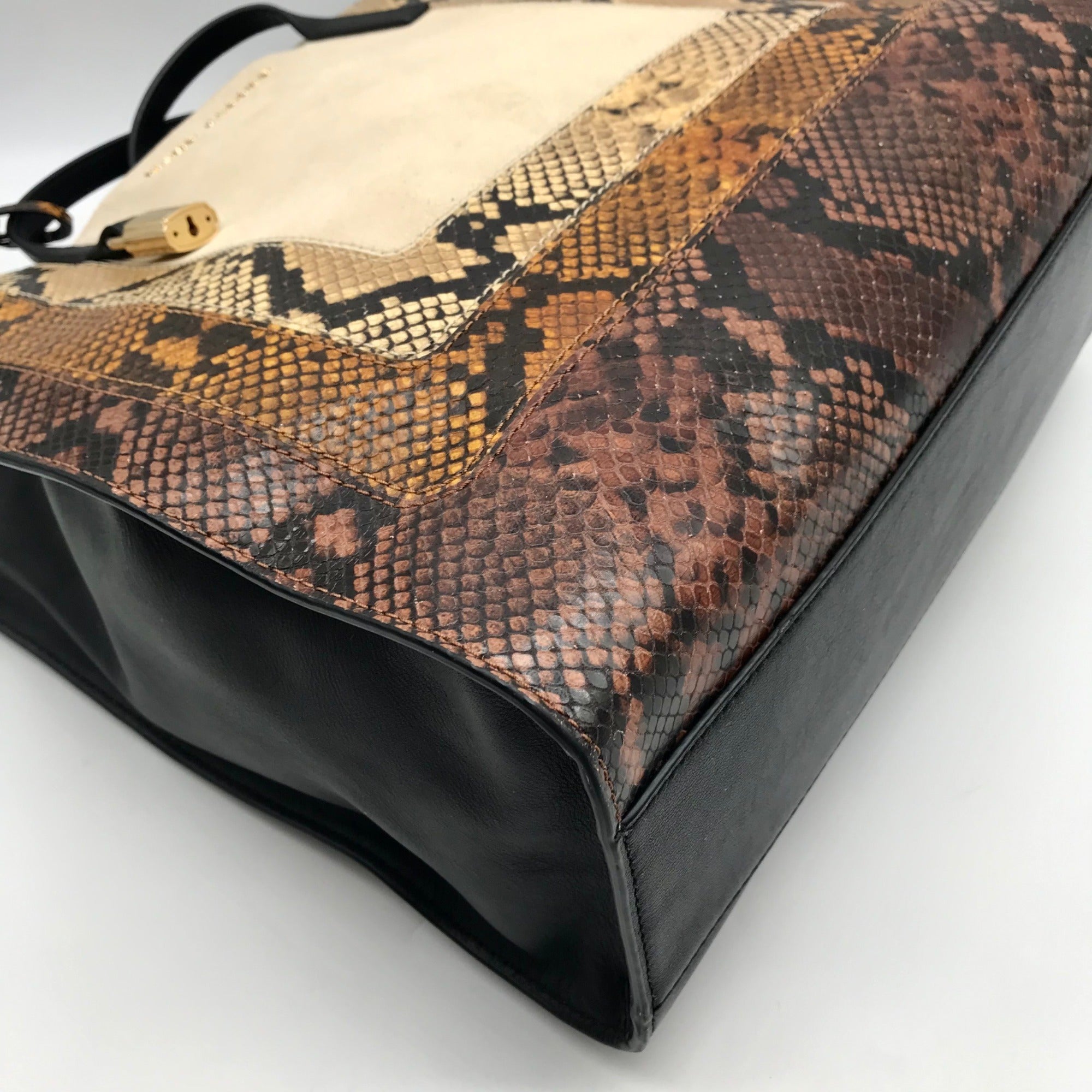 Marc Jacobs Black Snake Embossed Leather Grind Shopper Tote Bag