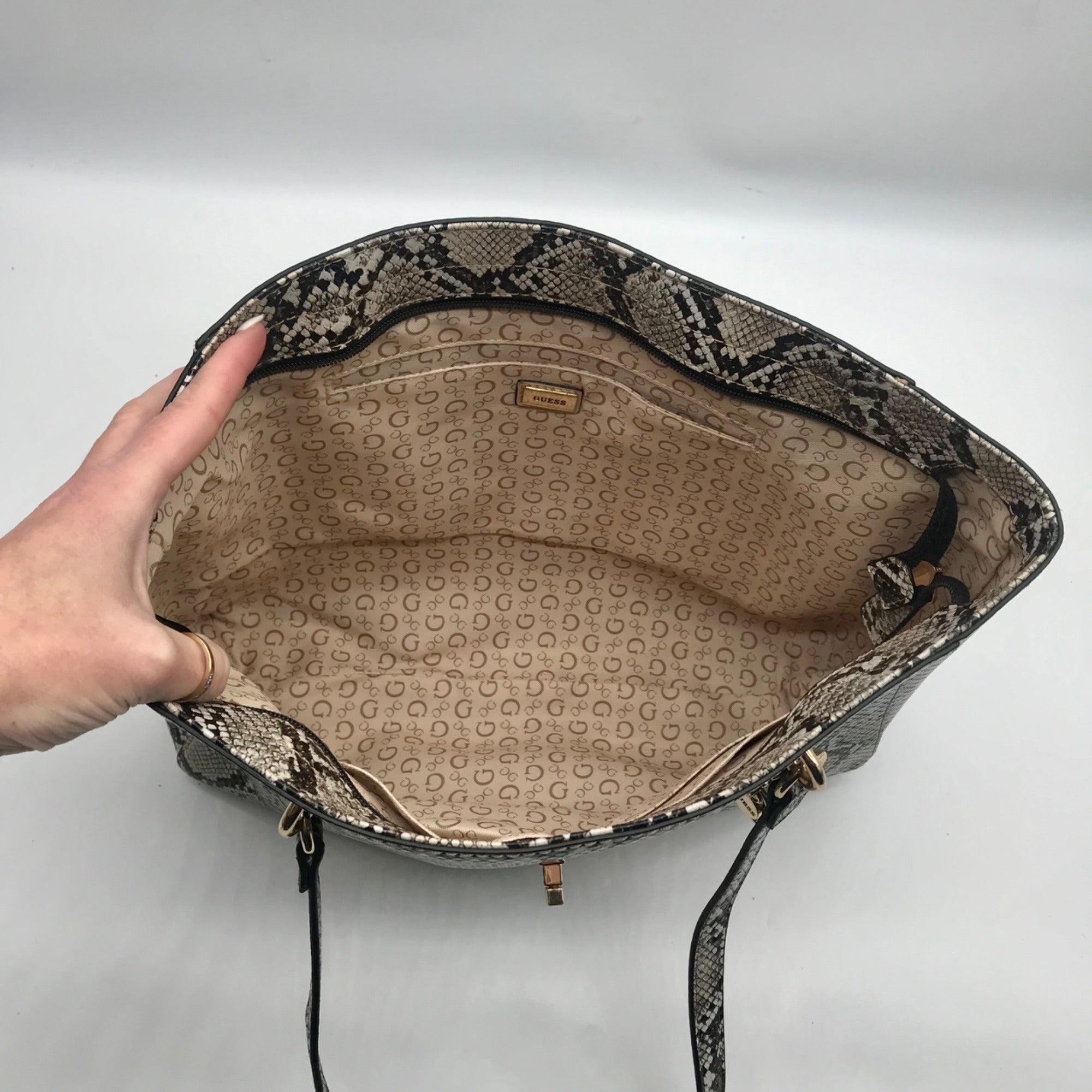 Guess Snakeskin Faux Leather Salinge Tote Bag