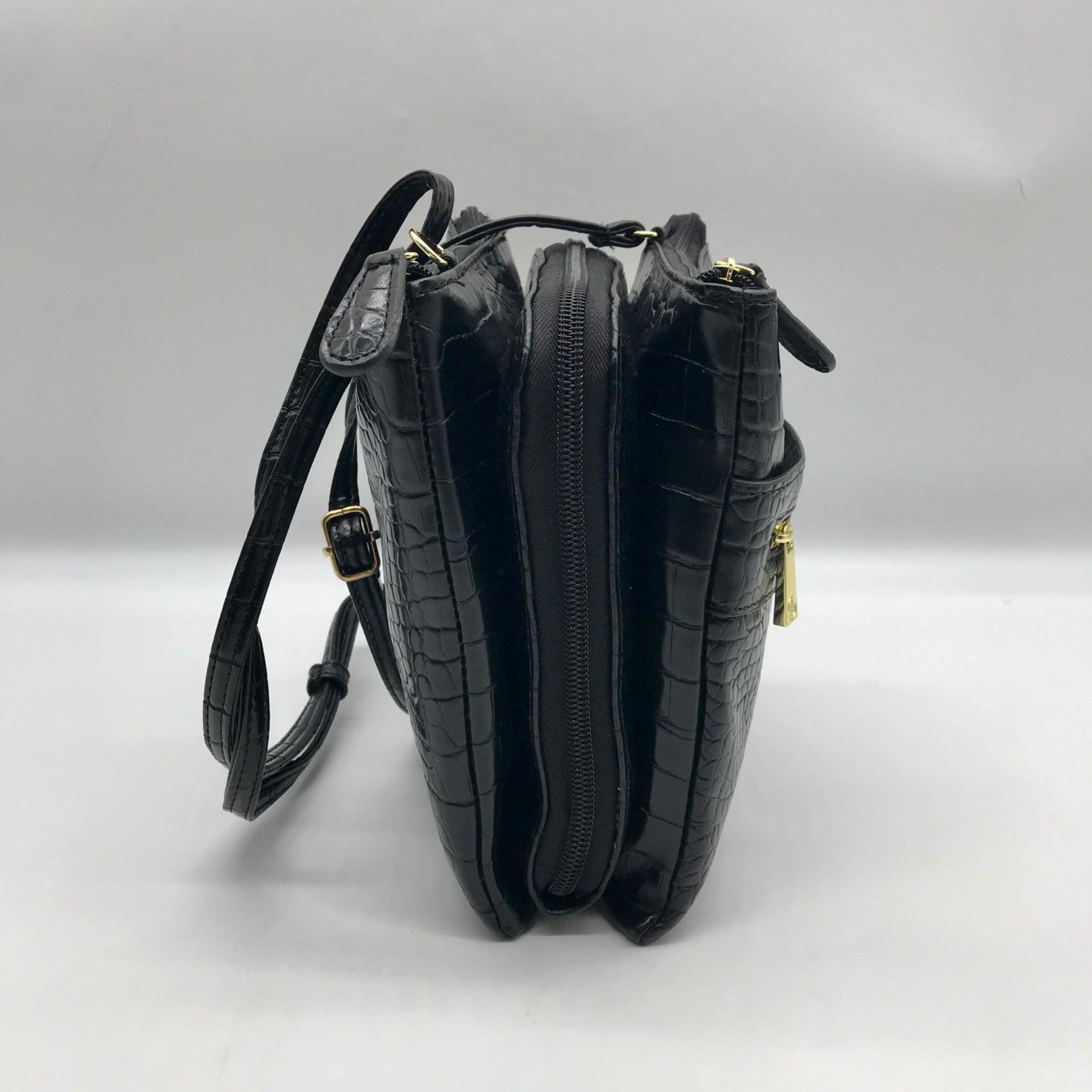 Giani Bernini Black Croc Dasher Crossbody Bag
