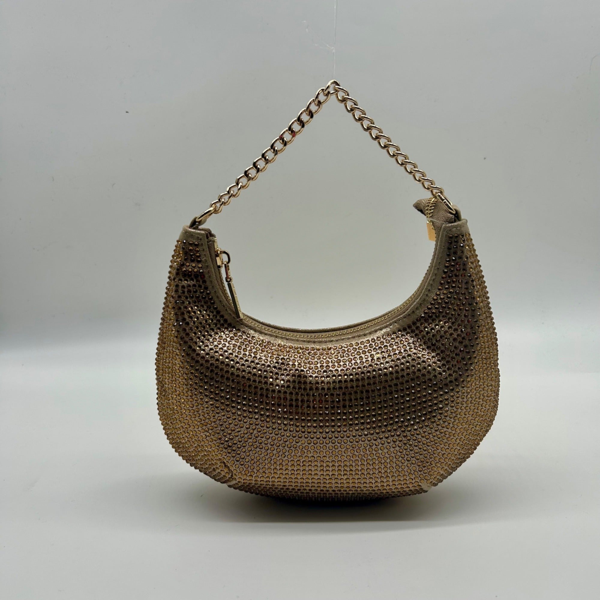 Nina Gold Crystal Crescent Moon Crossbody Bag