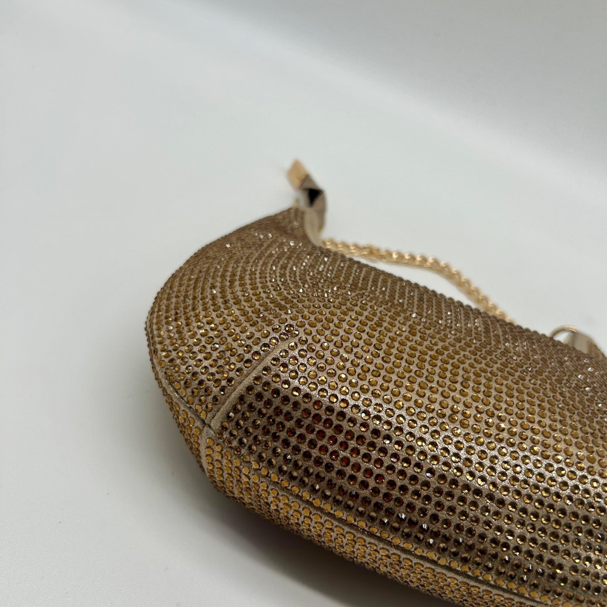 Nina Gold Crystal Crescent Moon Crossbody Bag