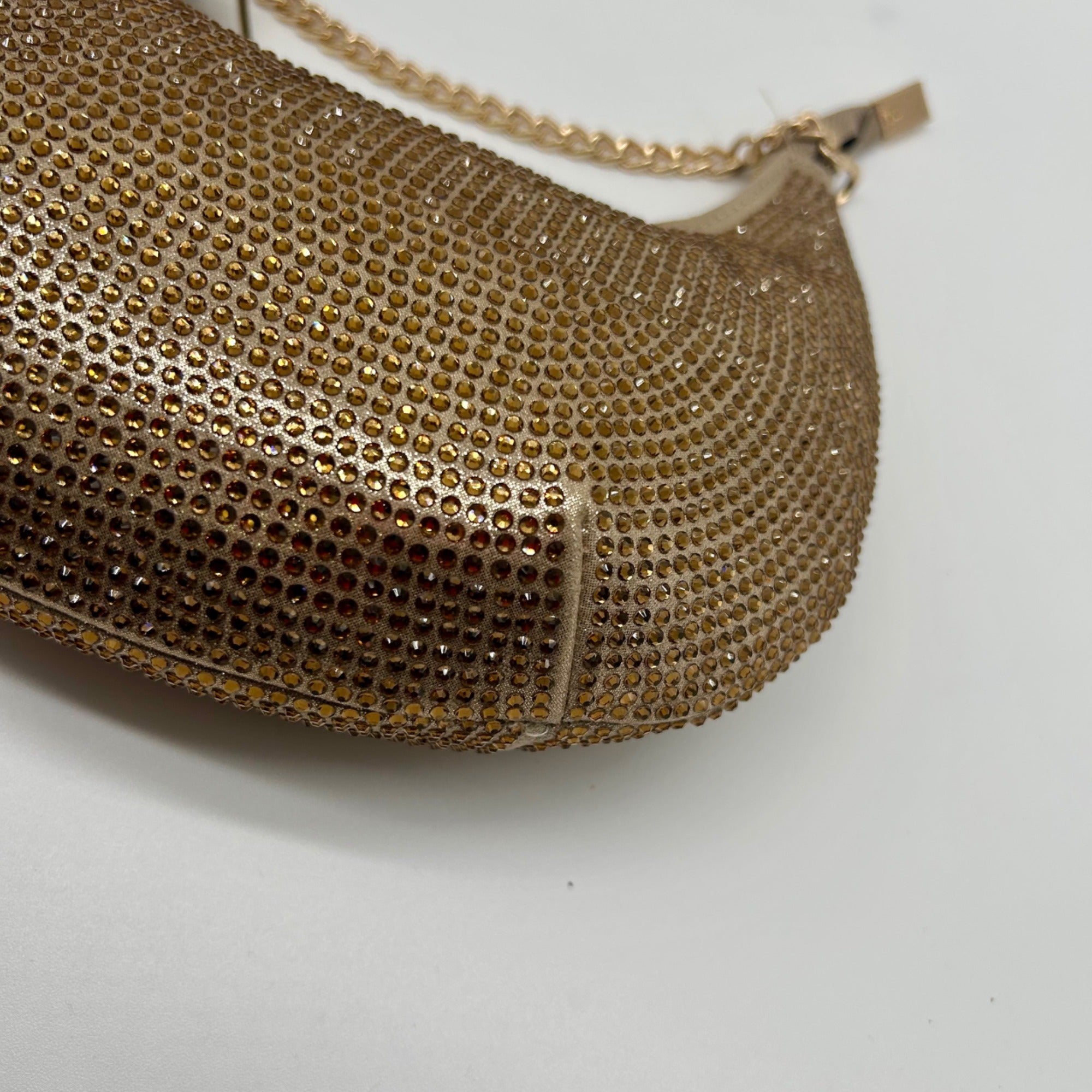 Nina Gold Crystal Crescent Moon Crossbody Bag