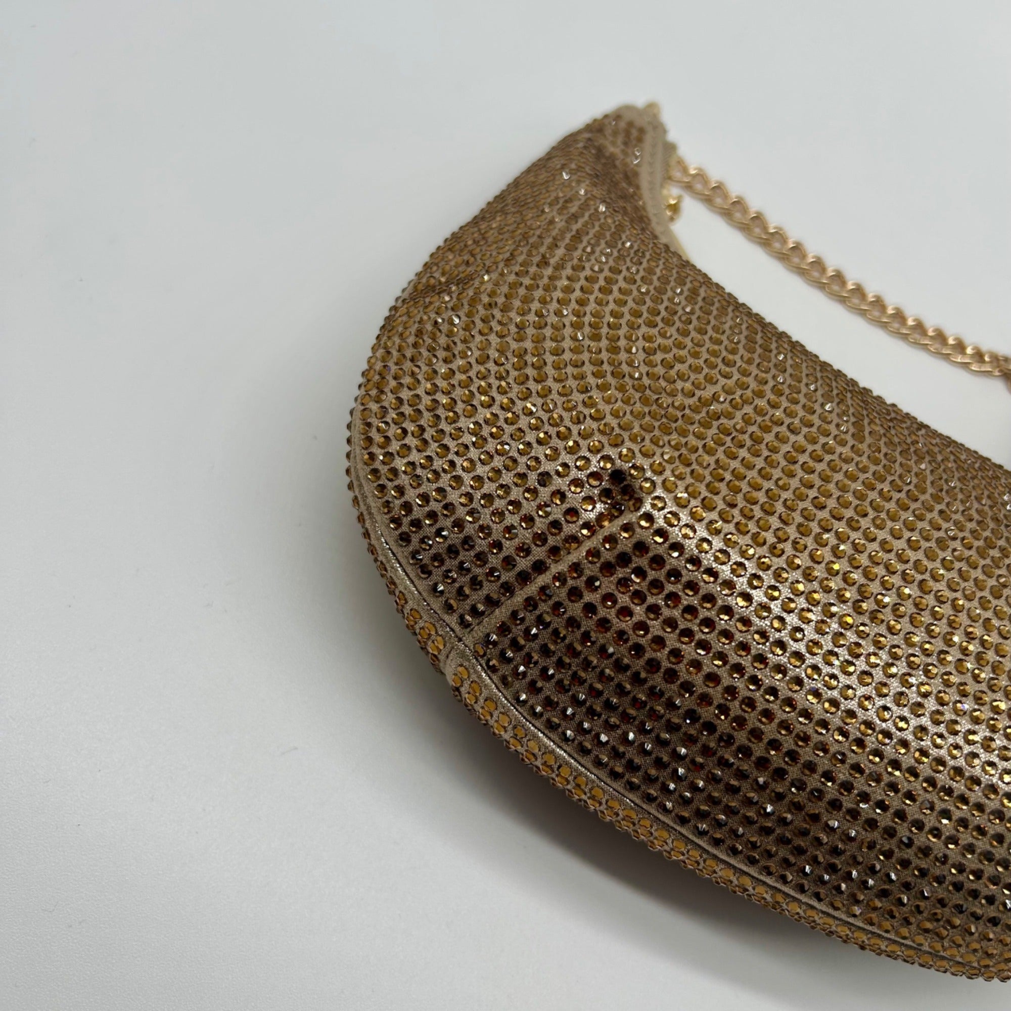 Nina Gold Crystal Crescent Moon Crossbody Bag