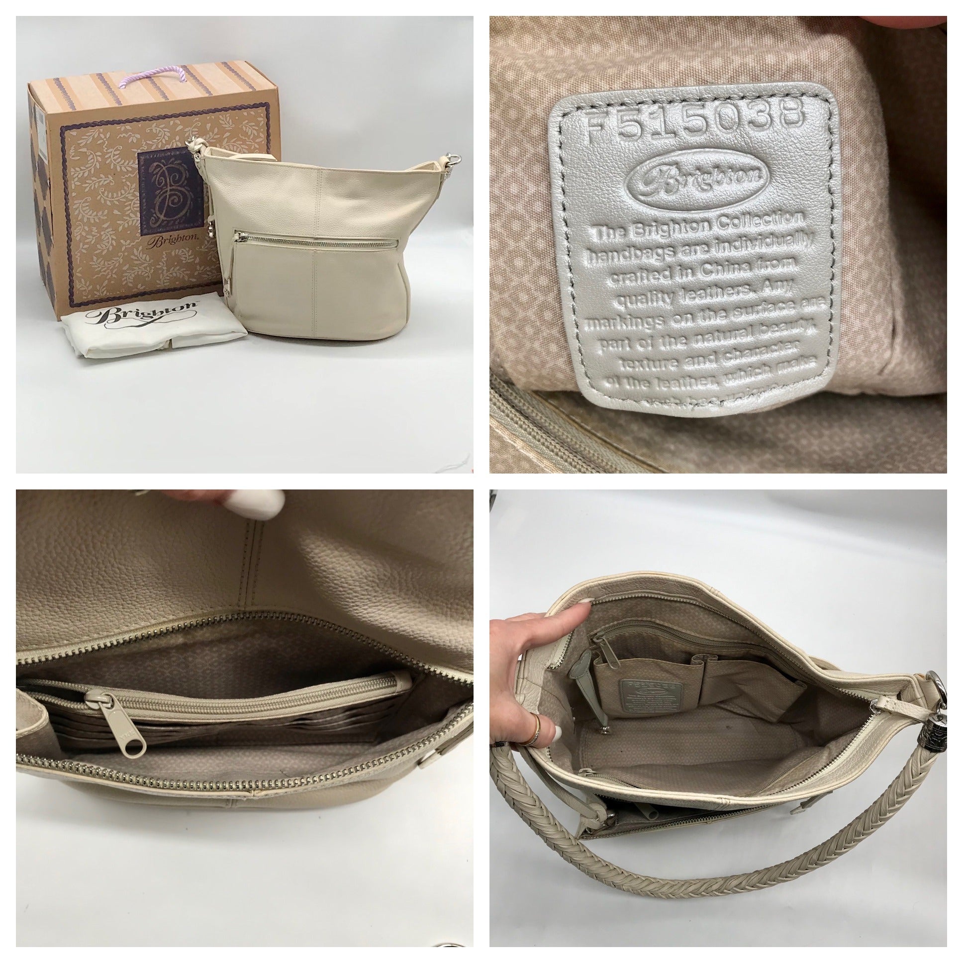 Brighton White Pebbled Leather Beck Organizer Shoulder Bag